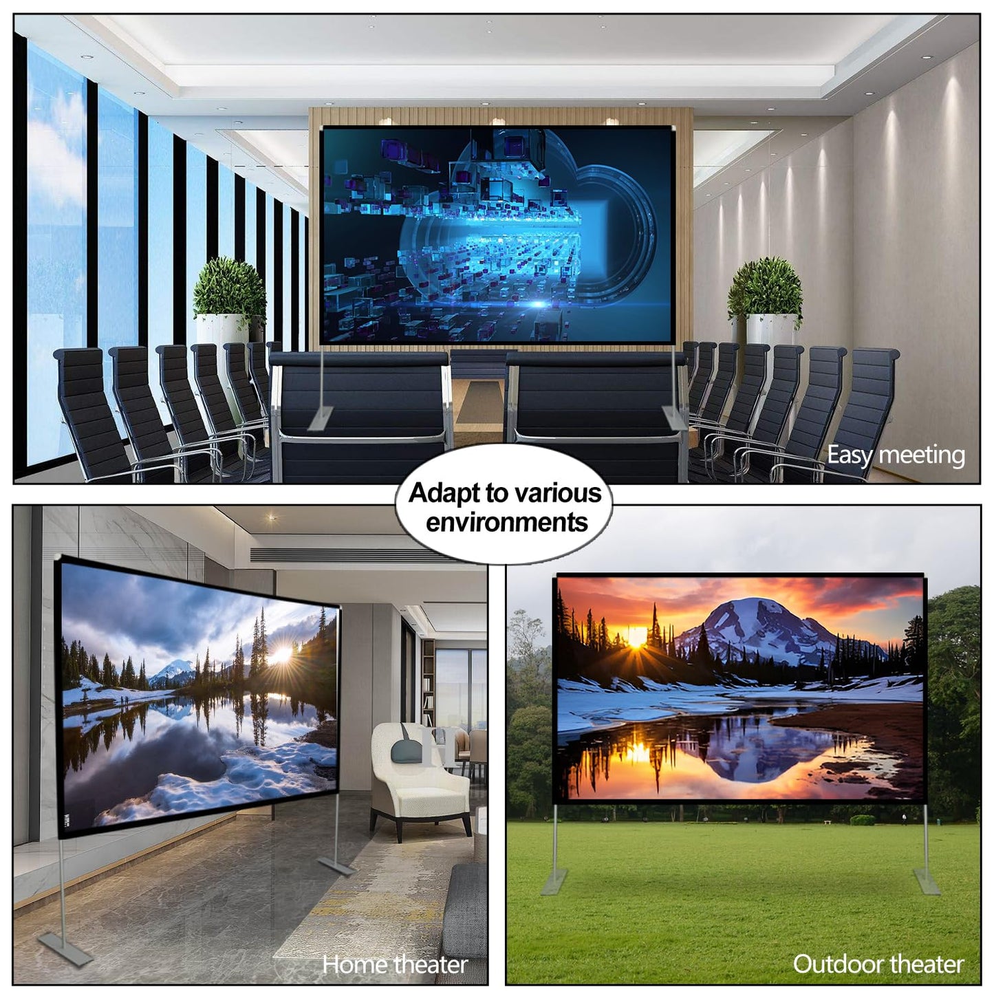 visualización de proyector con soporte de 100 pulgadas, visualización de proyección portátil 16:9 4K HD, visualización de proyección frontal trasera con bolsa de transporte para interiores y exteriores, cine en casa, patio, cine en casa, viajes