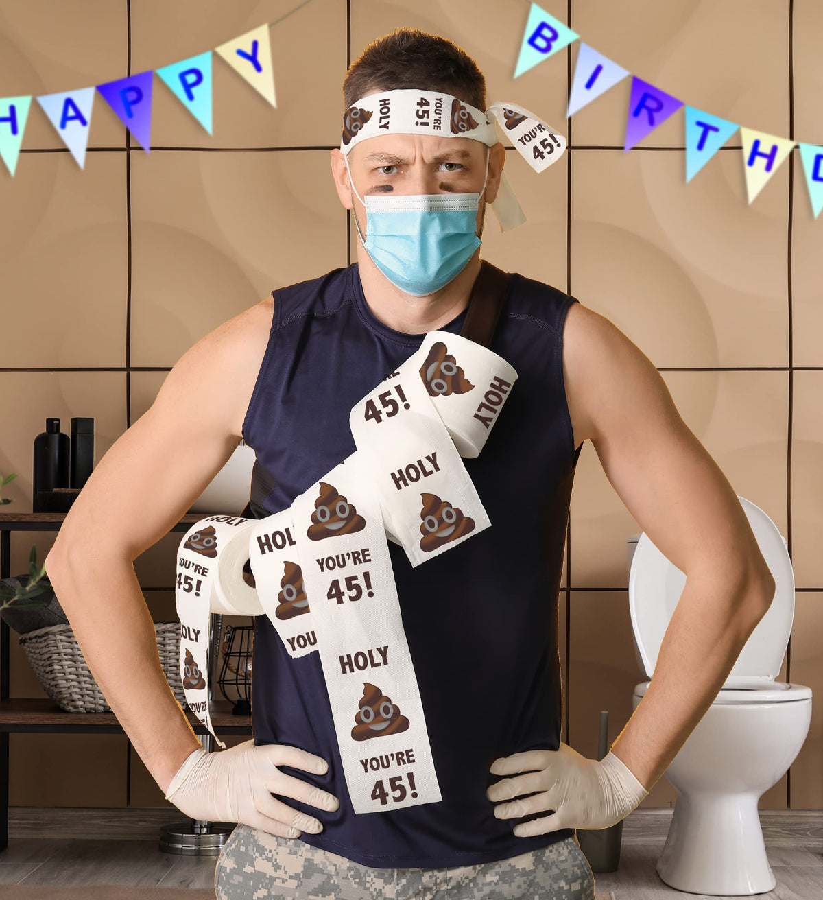 Papel Higiénico Impreso TP Holy Poop 45 Cumpleaños Divertido 500 Hojas para Hombre o Mujer