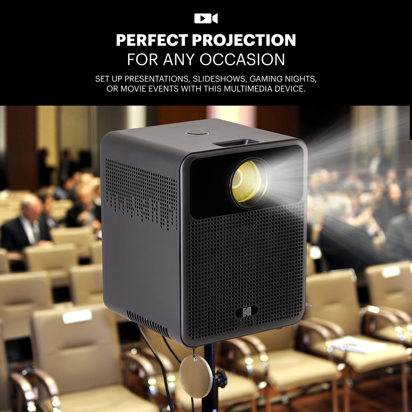 KODAK FLIK HD10 Proyector inteligente | Android TV 1080P FHD Sistema de proyección de video con Google Assistant, Wi-Fi, Bluetooth 5.0, HDMI, USB, Aux y altavoces duales integrados de 5 W | iOS y