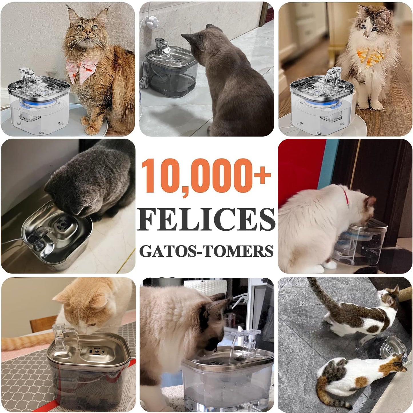 JIJO Bebedero para Gato, 304 Acero Inoxidable Fuente para Gato, 67oz/2 L, Ultrasilencioso y Sistema de Filtración de Agua Circulante de Fuente de Agua para Gatos, Dispensador de Agua para Perro