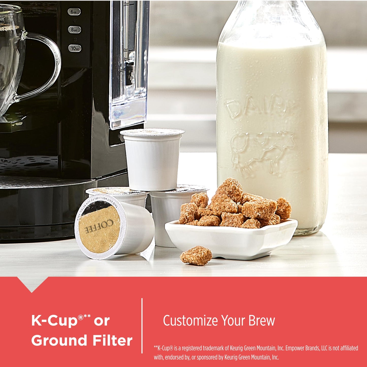 BLACK+DECKER Family Single Serve K-Cup Brewer: Depósito de agua grande de 50 onzas, versátil compatibilidad con café molido y K-Cup, bandeja ajustable para tazas de viaje