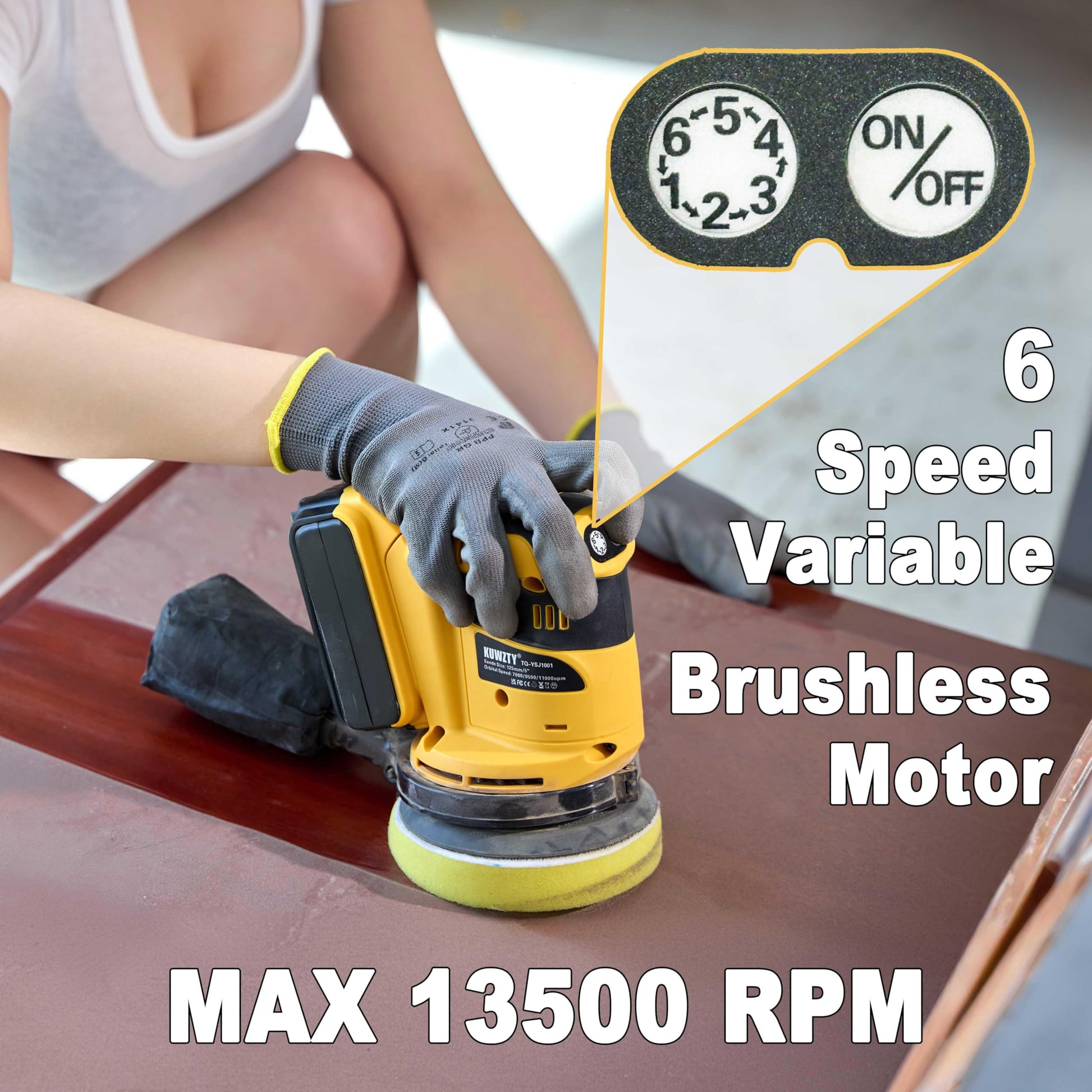 KUWZTY Lijadora de órbita aleatoria para batería DEWALT de 20 V, sin escobillas, sin escobillas, lijadora de mano orbital de velocidad variable con colector de polvo para lijar y pulir (solo
