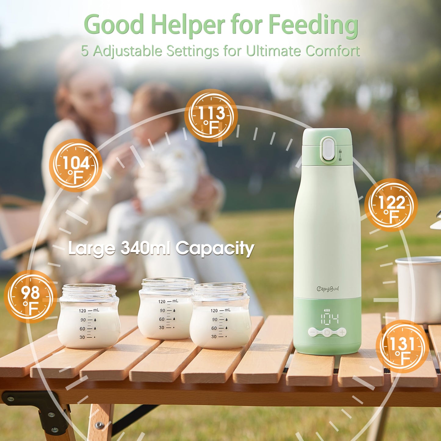 Calentador de Botellas CapyBud Portátil Rápido 3 Minutos para Viajes 12 Onzas