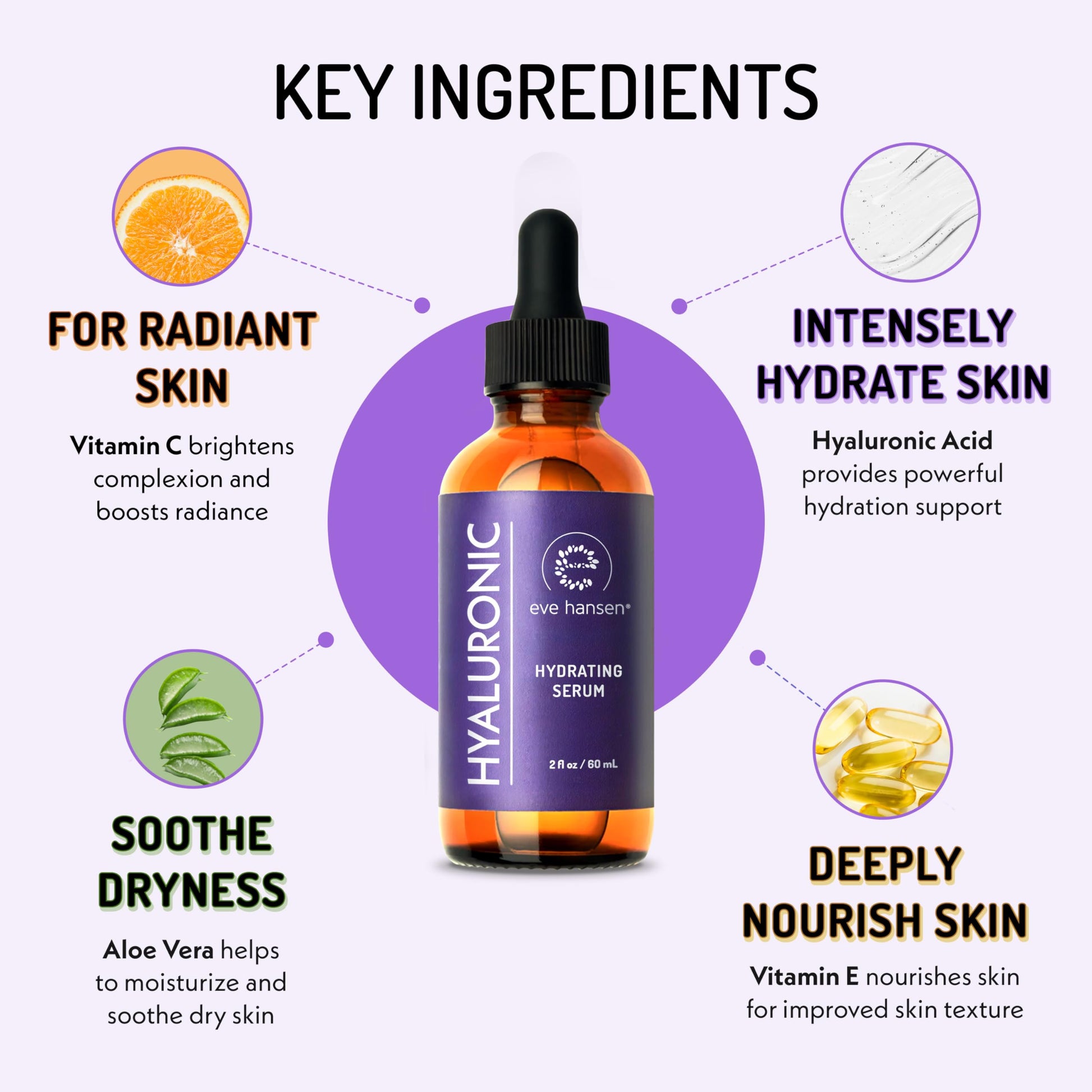Hyaluronic Acid Serum 2 oz - Vegan Professional Hydrating Formula - Plump Skin Instantly - Wrinkle Filling - Visible Results or Money-Back - Eve Hansen