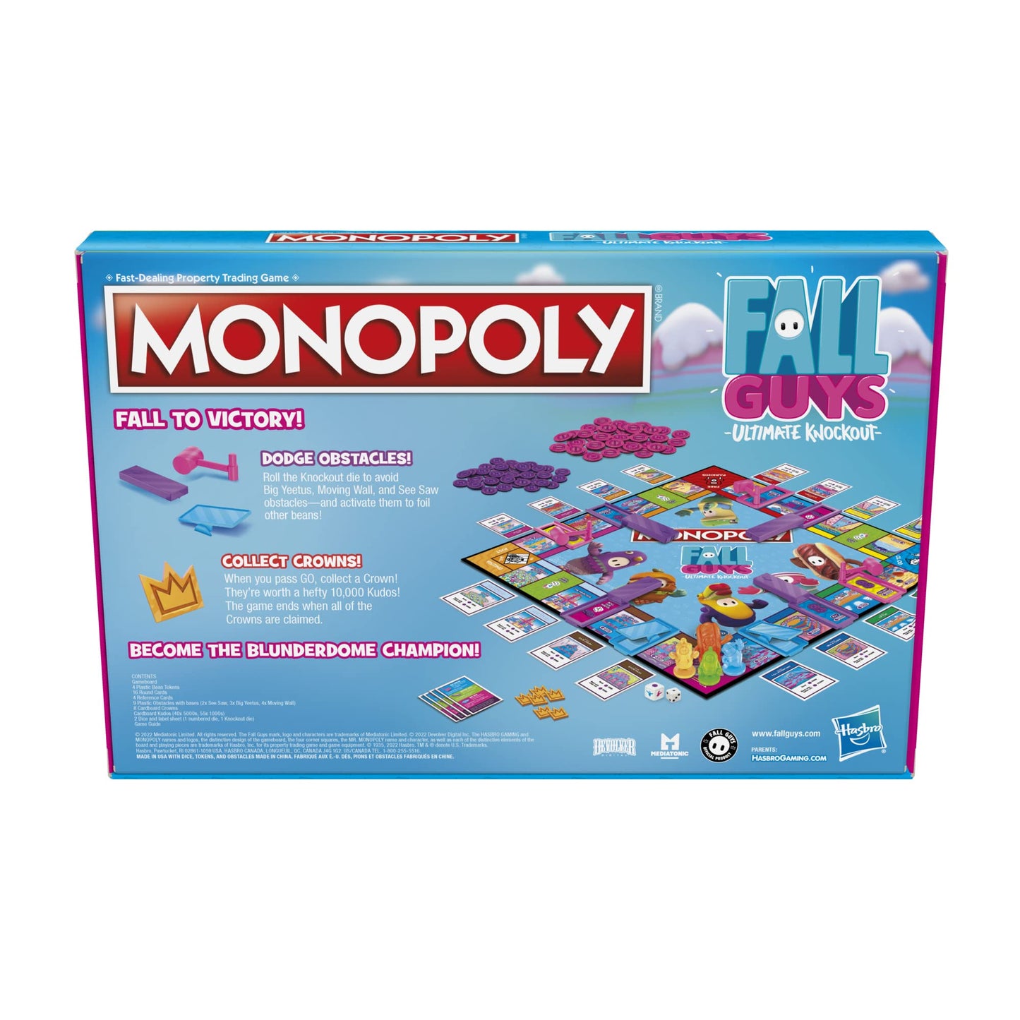 Juego de Mesa Monopoly Edición Fall Guys Ultimate Knockout para Jugadores de 8 Años+ con Obstáculos Interactivos y Troquel Knockout