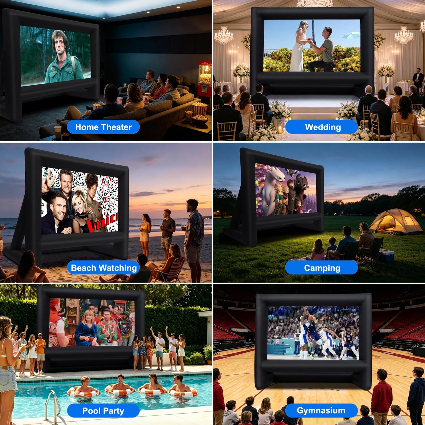 GYUEM - Pantalla de proyección de 22 pies – Pantallas de Cine inflables para Exteriores e Interiores, Ideal para Fiestas al Aire Libre y diversión en el Patio Trasero