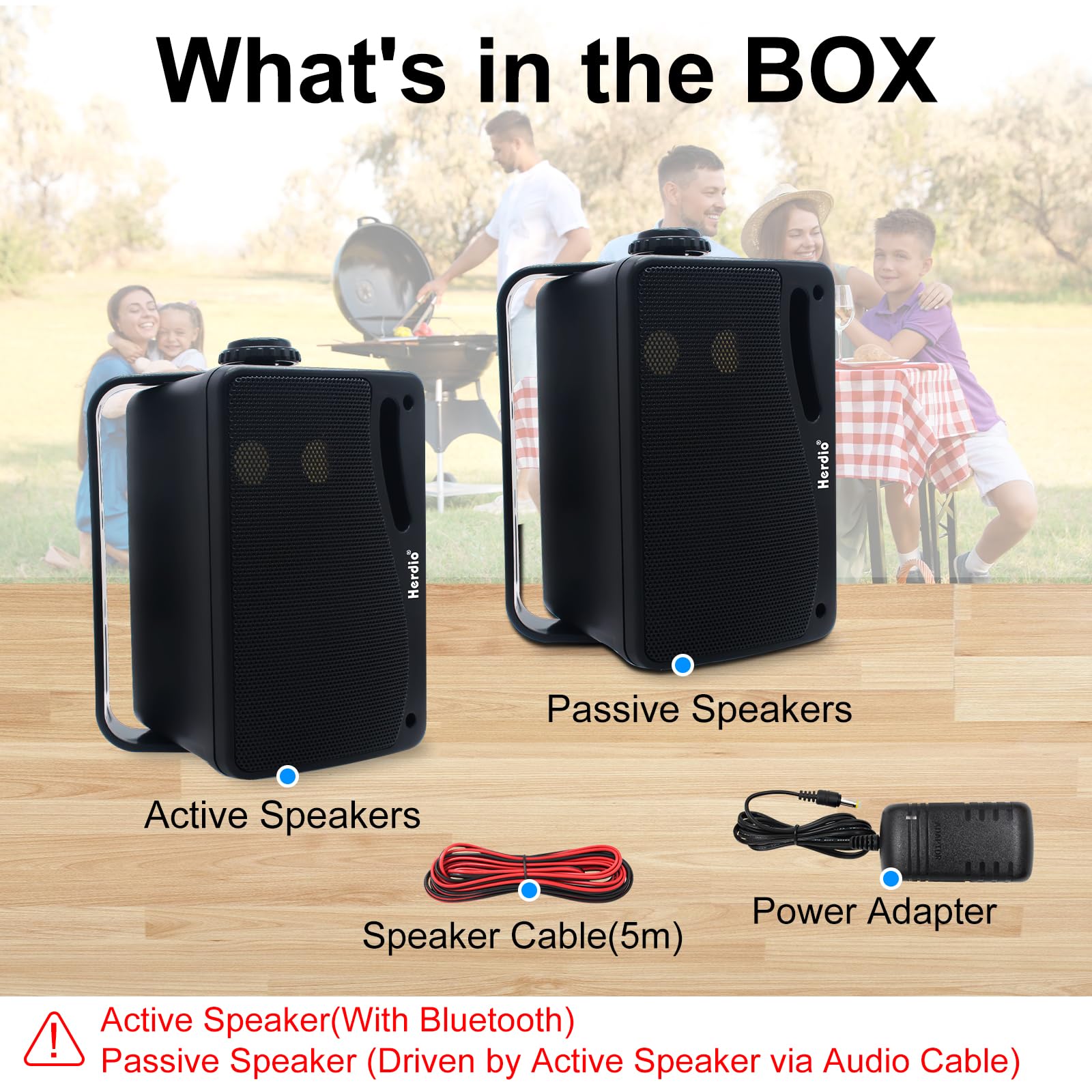 Herdio 3.5 Pulgadas Bluetooth Bocinas para Exterior, 200W Altavoces para Exteriores, Resistente al Agua, Adecuado para el hogar, Patio, Terraza,Patio Trasero (2 Altavoces,Negros)