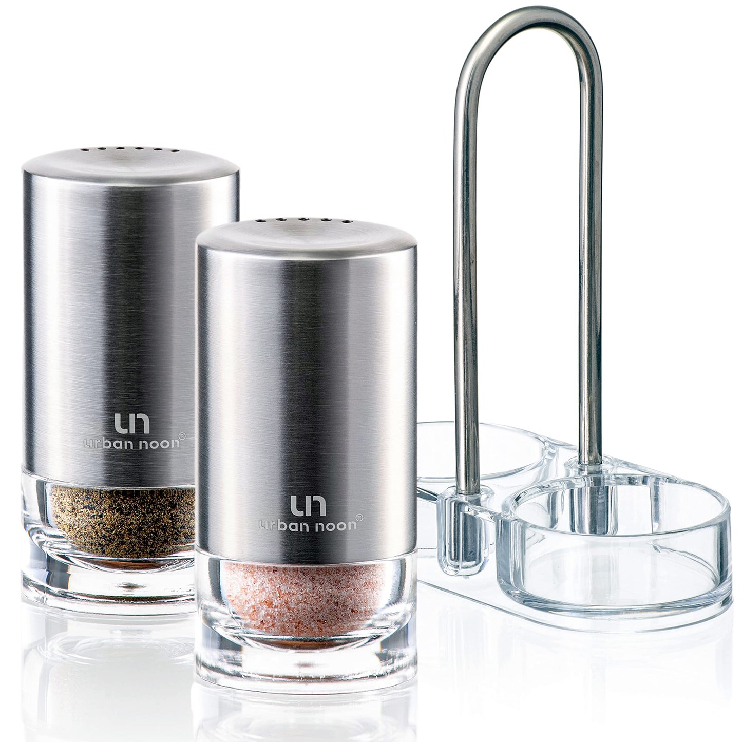 Juego de Salero y Pimentero Urban Noon Acero Inoxidable con Soporte Elegante