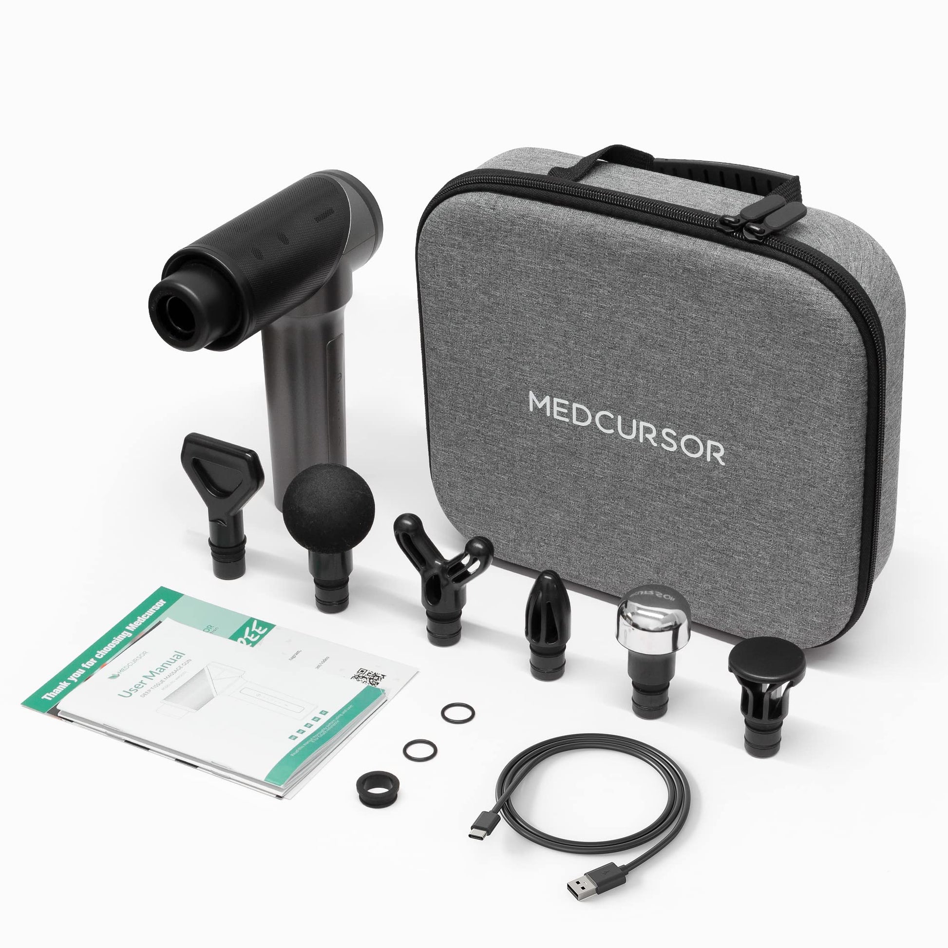 Medcursor Pistola de masaje de tejido profundo percusión muscular, mini masajeador para aliviar el dolor, masajeador de cuerpo eléctrico de mano para deportes portátil súper silencioso motor sin escobillas, gris