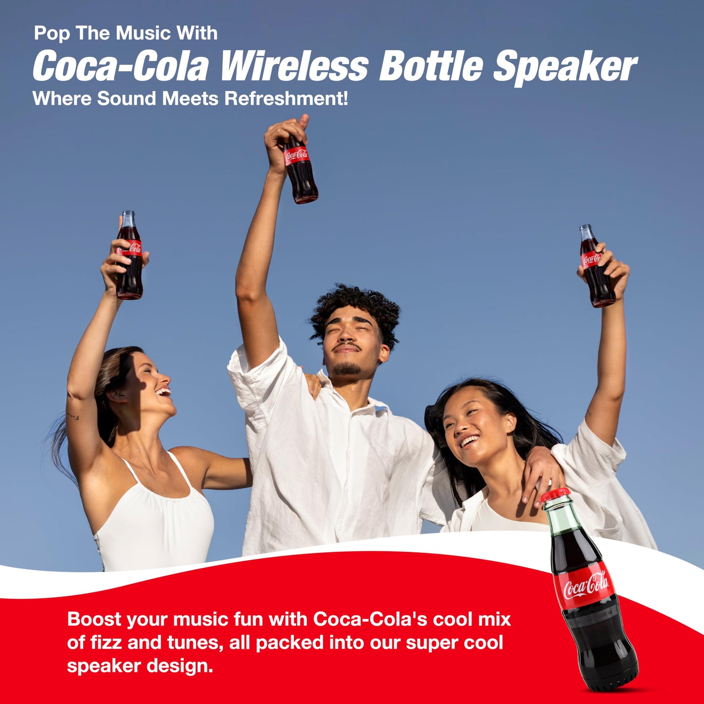 Bocina Bluetooth oficial con forma de botella Coca-Cola – Bocina inalámbrica portátil con Bluetooth 5.0, graves profundos, entrada AUX, batería de larga duración – Sonido HD fuerte para uso en casa