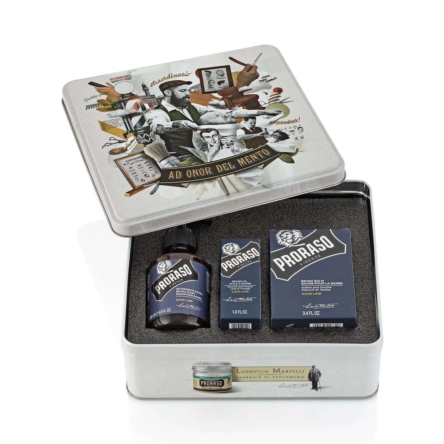 Proraso Kit Cuidado de Barba Azur Lime en Lata Edición Regalo, Incluye Aceite y Bálsamo para Barba
