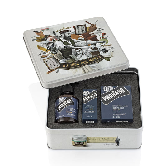 Proraso Kit Cuidado de Barba Azur Lime en Lata Edición Regalo, Incluye Aceite y Bálsamo para Barba