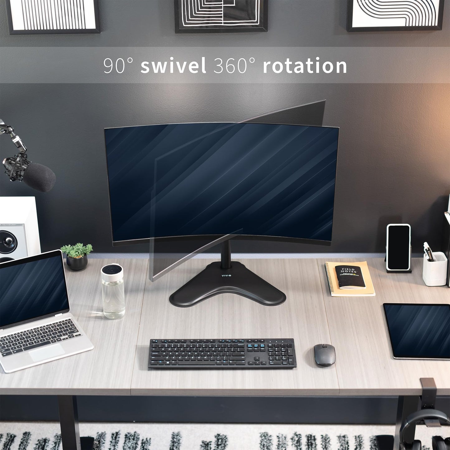 Soporte de Computadora VIVO Negro con Altura Ajustable para Monitor de hasta 38 Pulgadas