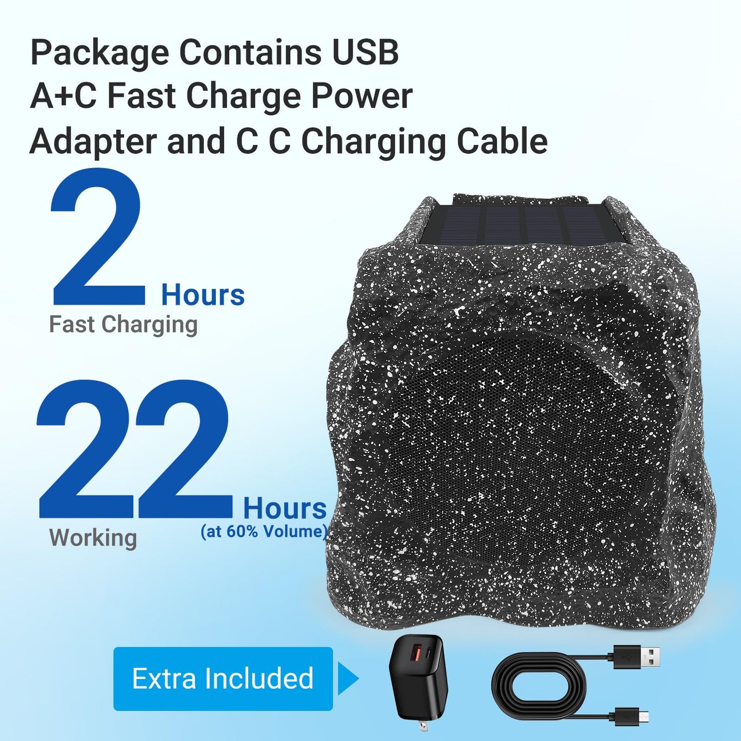 Herdio - Bocinas de roca Bluetooth de 4" para exteriores, resistentes al agua IPX7, inalámbricas, energía solar, máx. 160 vatios, conexión TWS, alimentadas con batería recargable para jardín, terraza