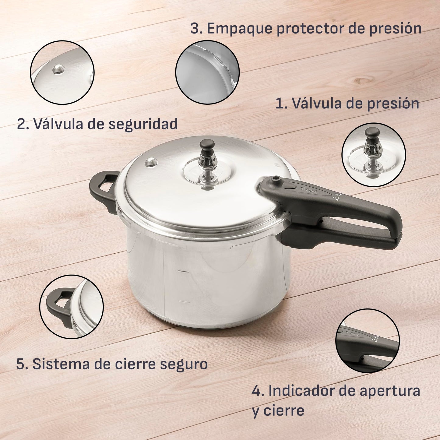 Olla Express de Aluminio T-fal 6 Litros Máxima Seguridad