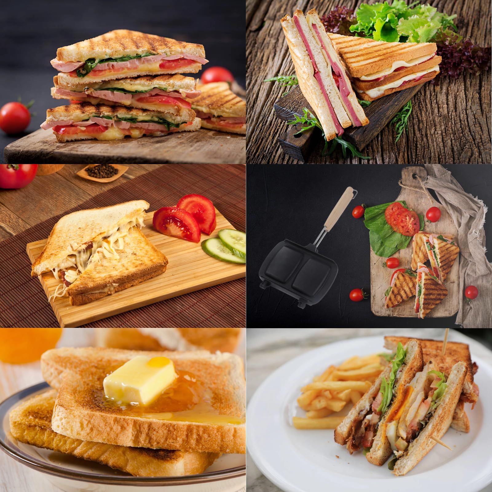 CHICIRIS Sandwichera Estufa, 2 Compartimentos Sanwichera con Mango Desmontable, Antiadherente Parrilla Sandwicherao para Tostada, Pan, Tortilla