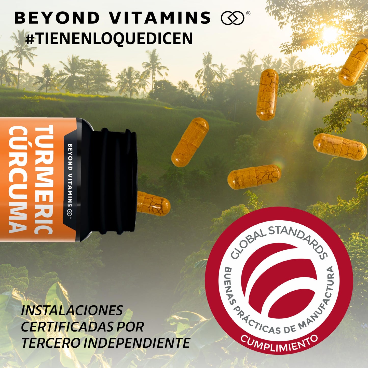 Suplemento Alimenticio Turmeric Cúrcuma con Raíz Estandarizada y Pimienta Negra Alta Potencia NON GMO