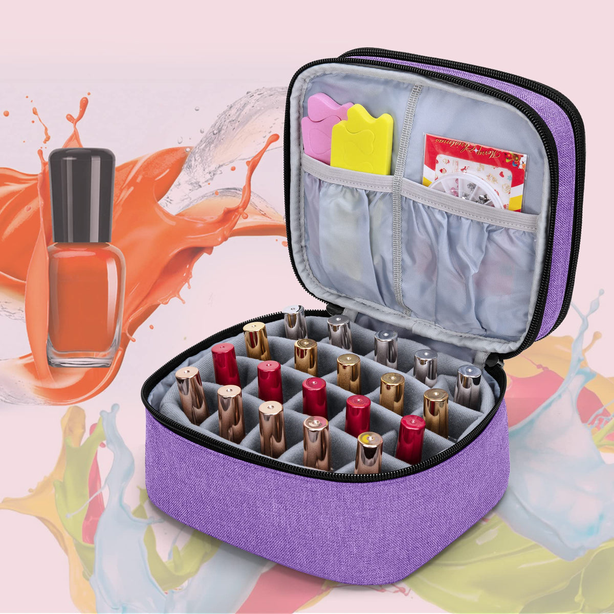 Luxja Nail Polish Carrying Case - Holds 20 Bottles (15ml - 0.5 fl.oz), Double-layer Organizer for Nail Polish and Manicure Set, Purple