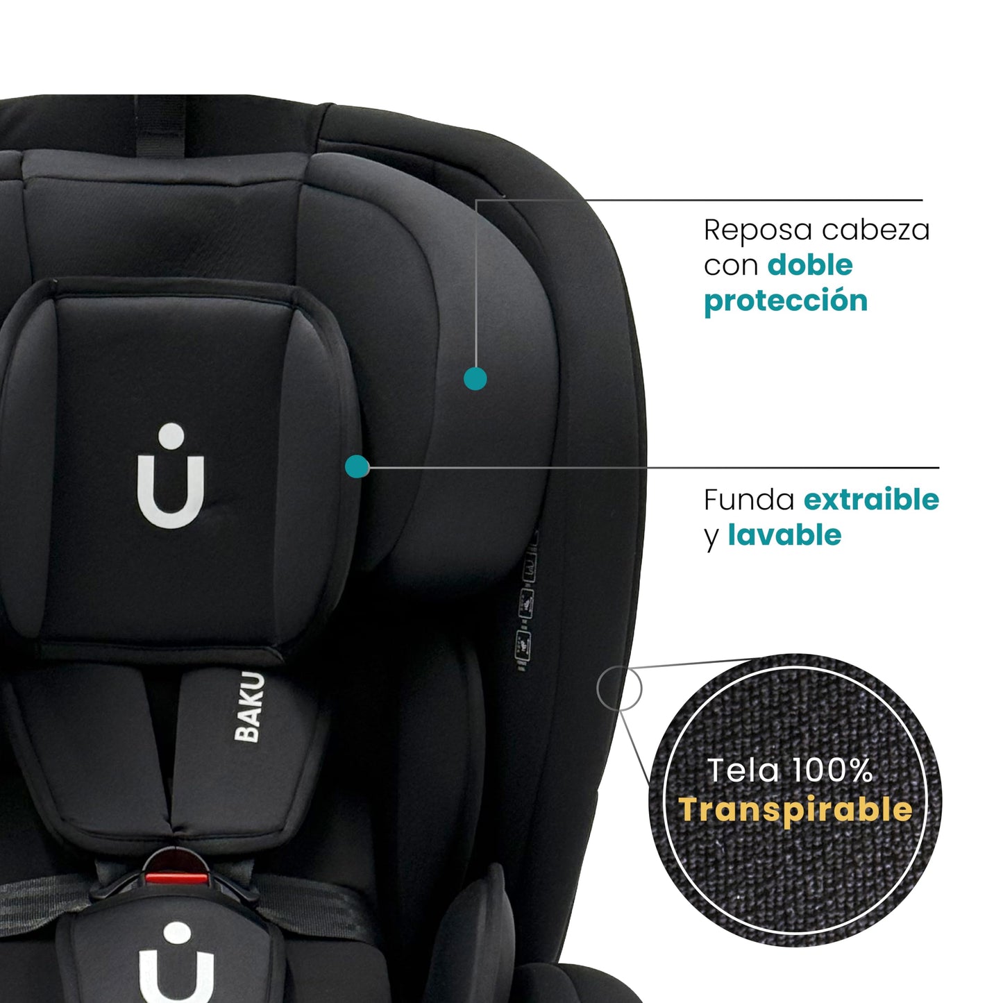 Amulay Autoasiento Baku 360° ISOFIX i-Size, 0 a 12 Años, Negro