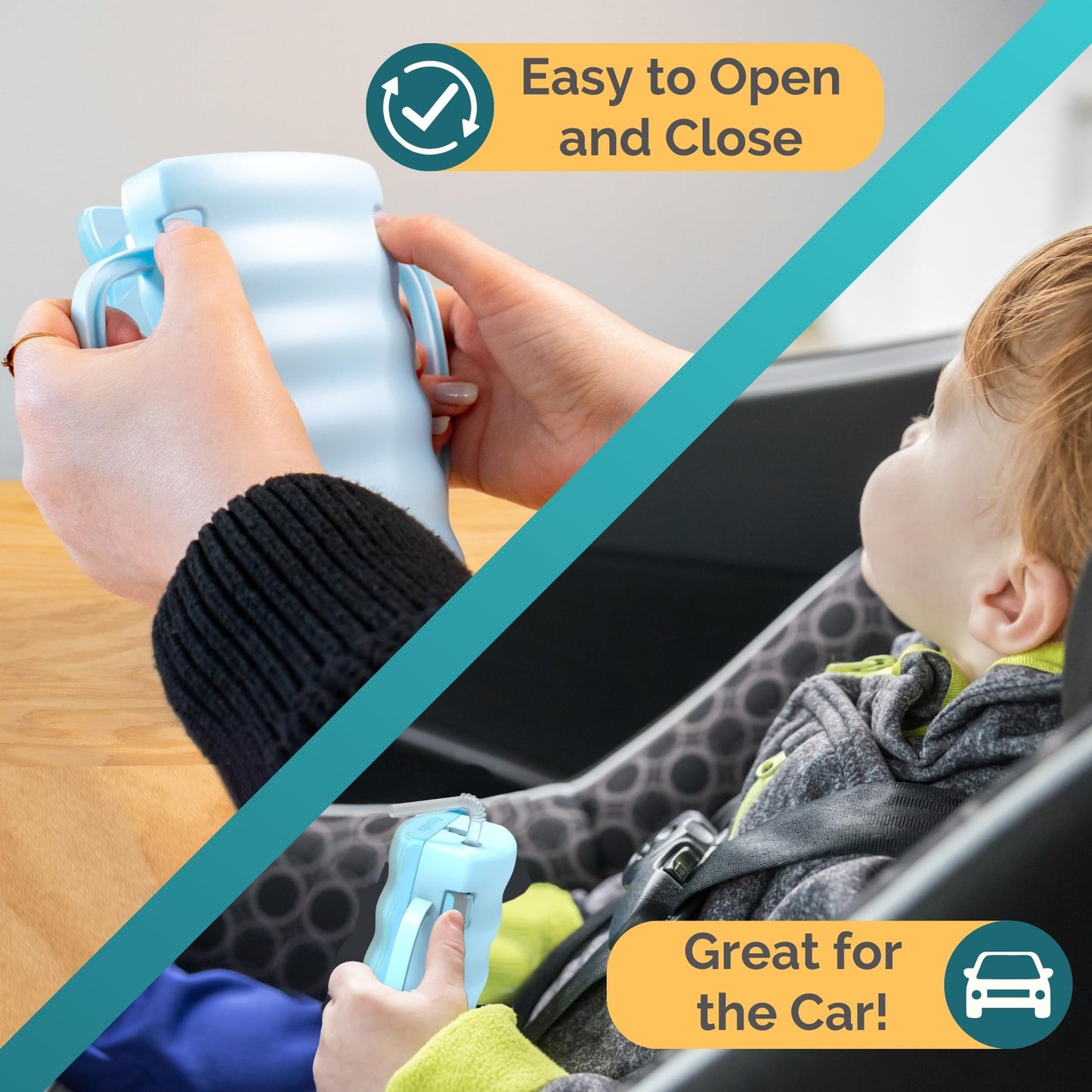 Dinneractive Sip Wiz - Soporte para bolsa de bebé sin aplastar, sin ensuciar, sin desperdicios, Ideal para paseos en coche sin desorden, Azul individual