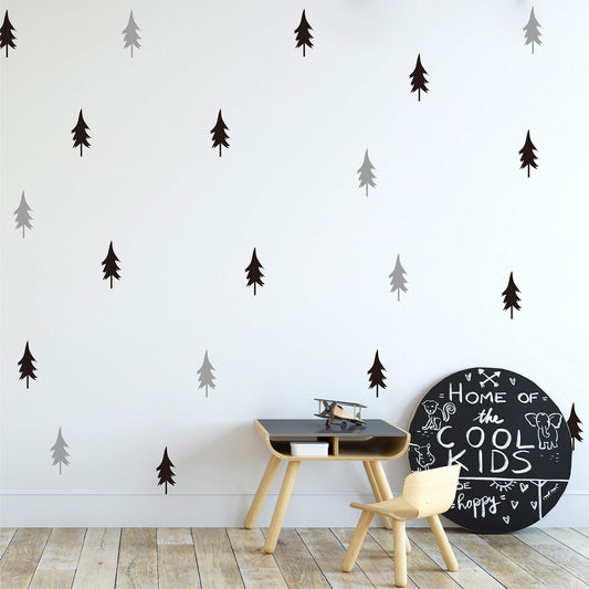 Melissalove JW581 - Juego de 40 pegatinas de pared para habitación de niños, diseño de árbol nórdico de pino para habitación de bebé (negro y gris claro)