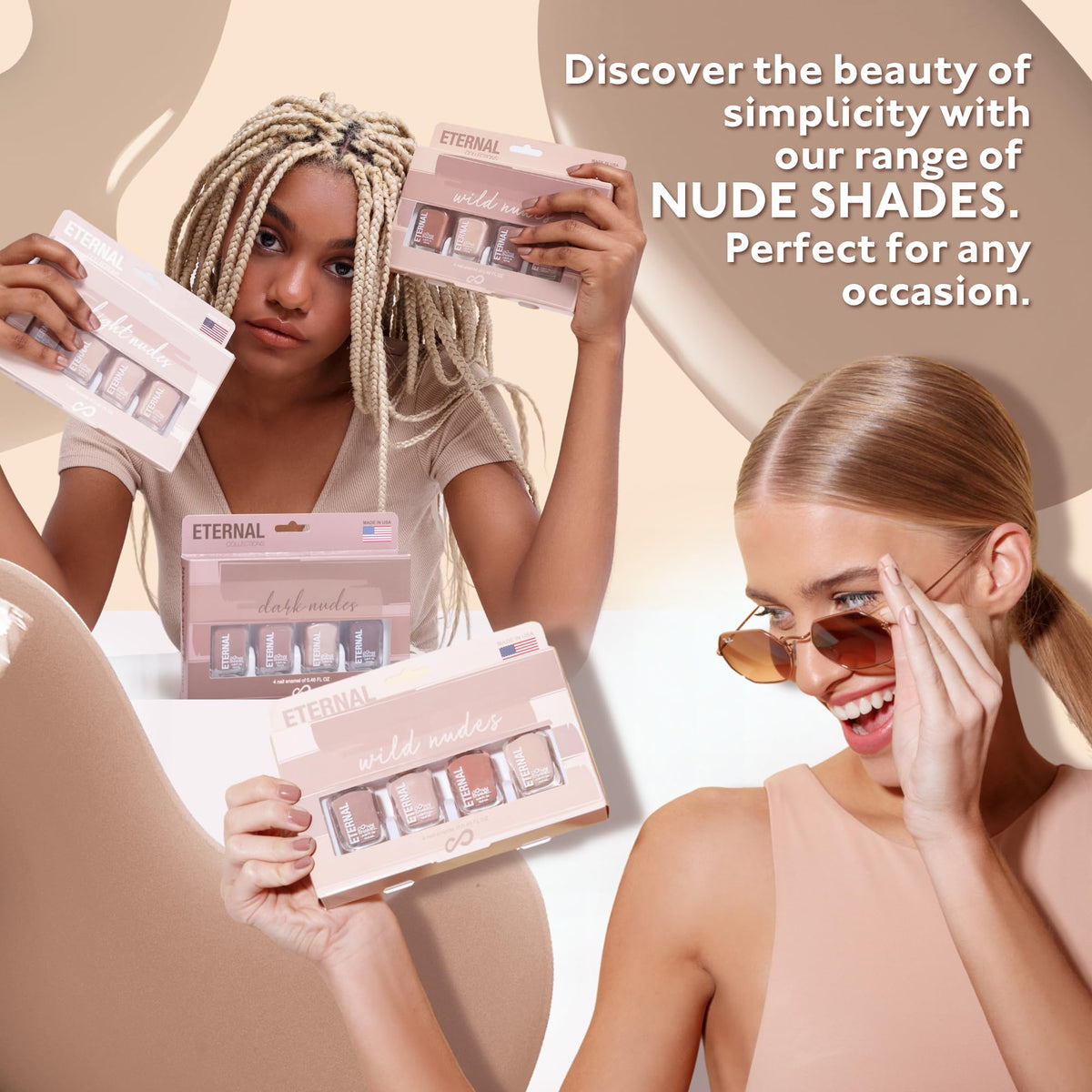 Eternal Colección – Juego de 5 piezas: Larga duración, secado rápido, esmalte de uñas de brillo espejo – endurecedor, acabado brillante y brillante – 0,46 onzas fluidas cada uno (Wild Nudes)