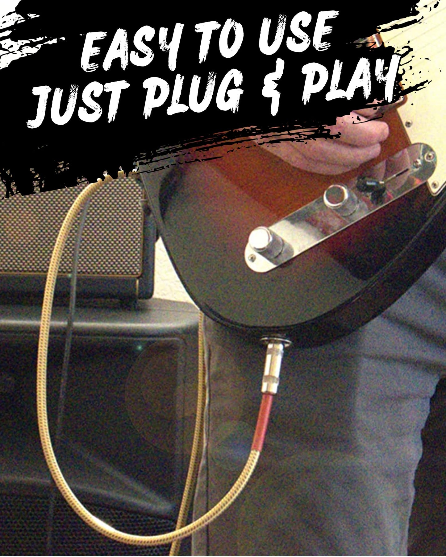 Cable de guitarra accionado por Rock para guitarra eléctrica y bajo, cable de instrumento de 20 pies, sin zumbidos ni enredos, entradas macho a macho de 1/4 pulgadas con un conector de ángulo recto en