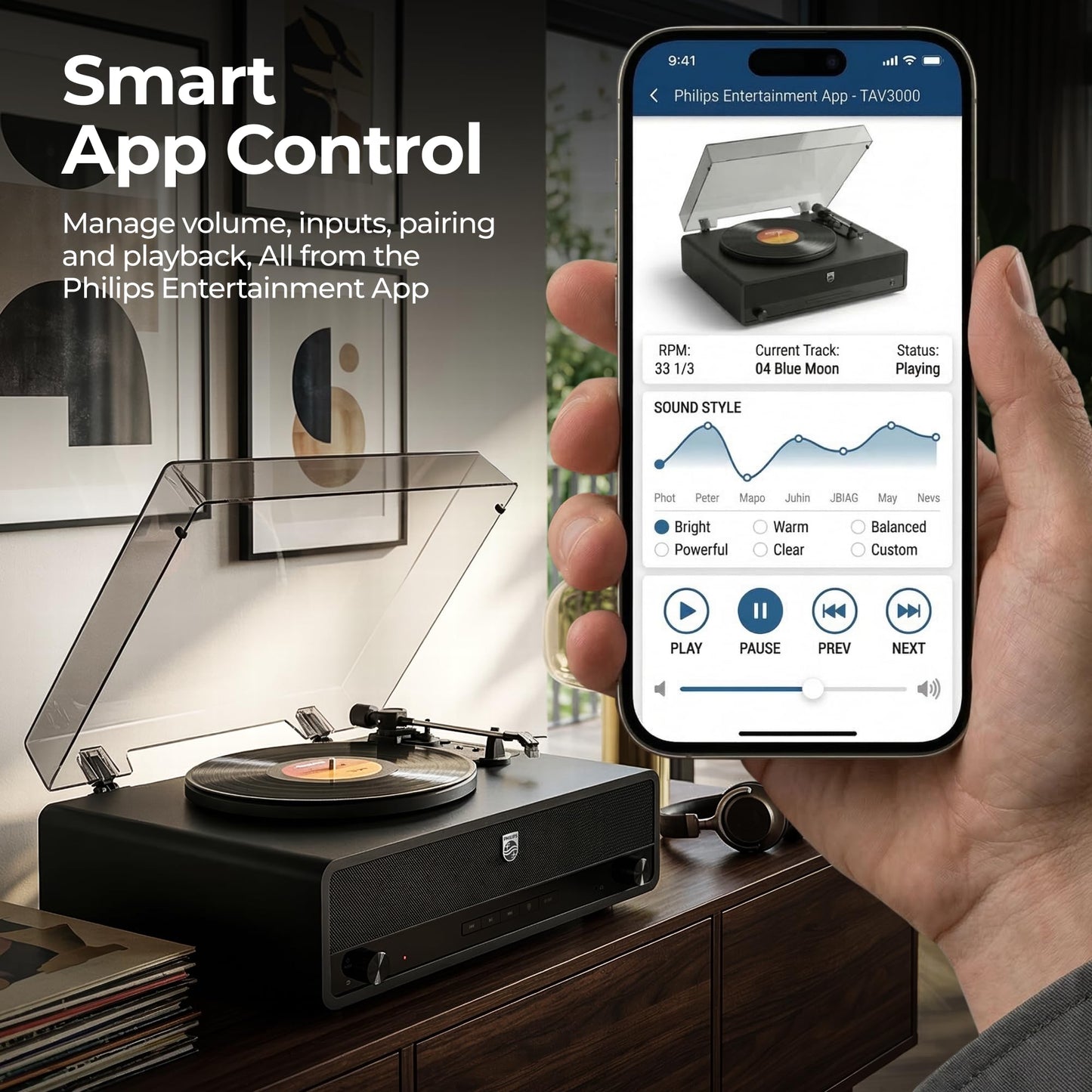 Philips Reproductor de grabación de tocadiscos Bluetooth todo en uno con altavoces integrados, reproductor de vinilo de 3 velocidades, lápiz Audio-Technica, entrada y salida de transmisión inalámbrica