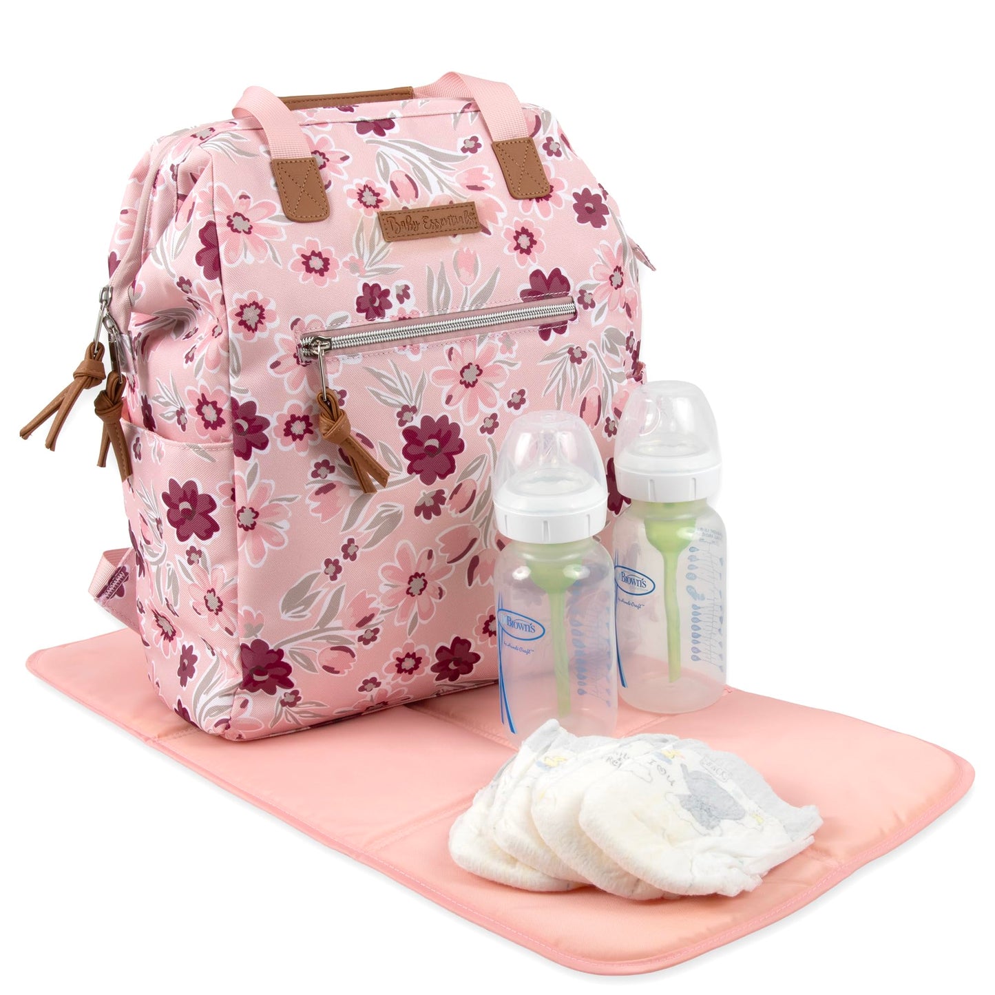 Baby Essentials - Mochila de pañales con marco principal súper enfriadora con cambiador, correas para carriola, compartimento aislado para botellas