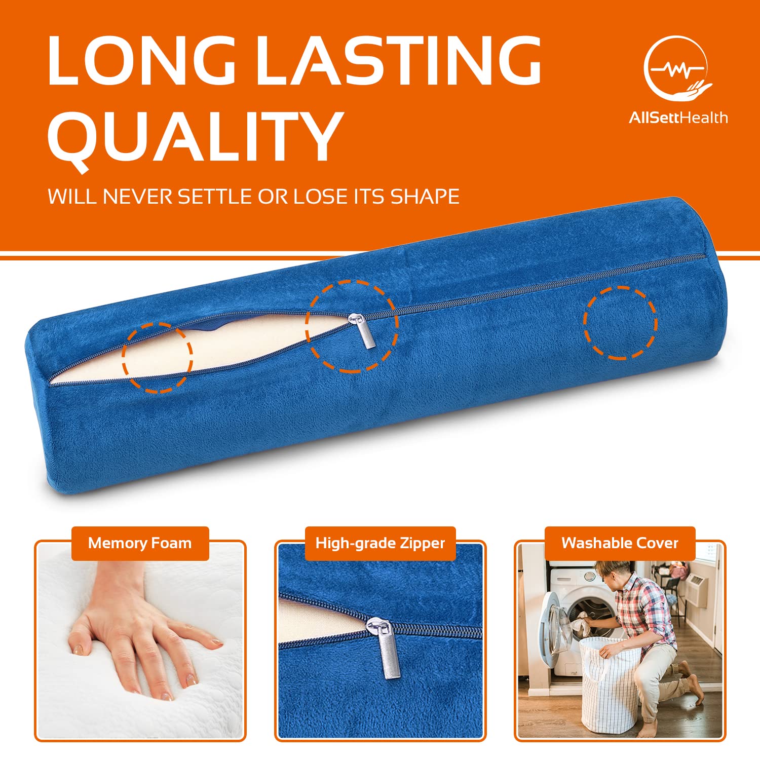 AllSett Health - Almohada de espuma viscoelástica para cuello cervical, almohada de cuello redondo, soporte para dormir, almohada para cama, piernas, espalda y yoga, funda azul
