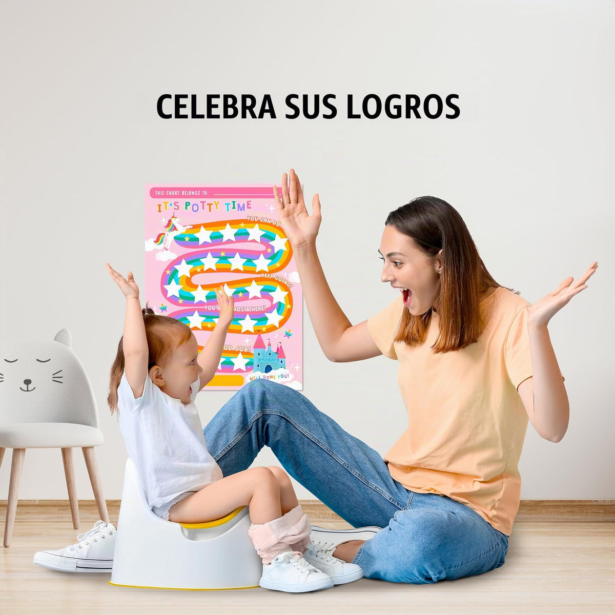 Tabla de recompensas para entrenamiento en el uso del potty para niños - Unicornios y castillos x 10 piezas - Tabla de entrenamiento en el uso del potty para niñas - Calendario de rutina - Tablero de