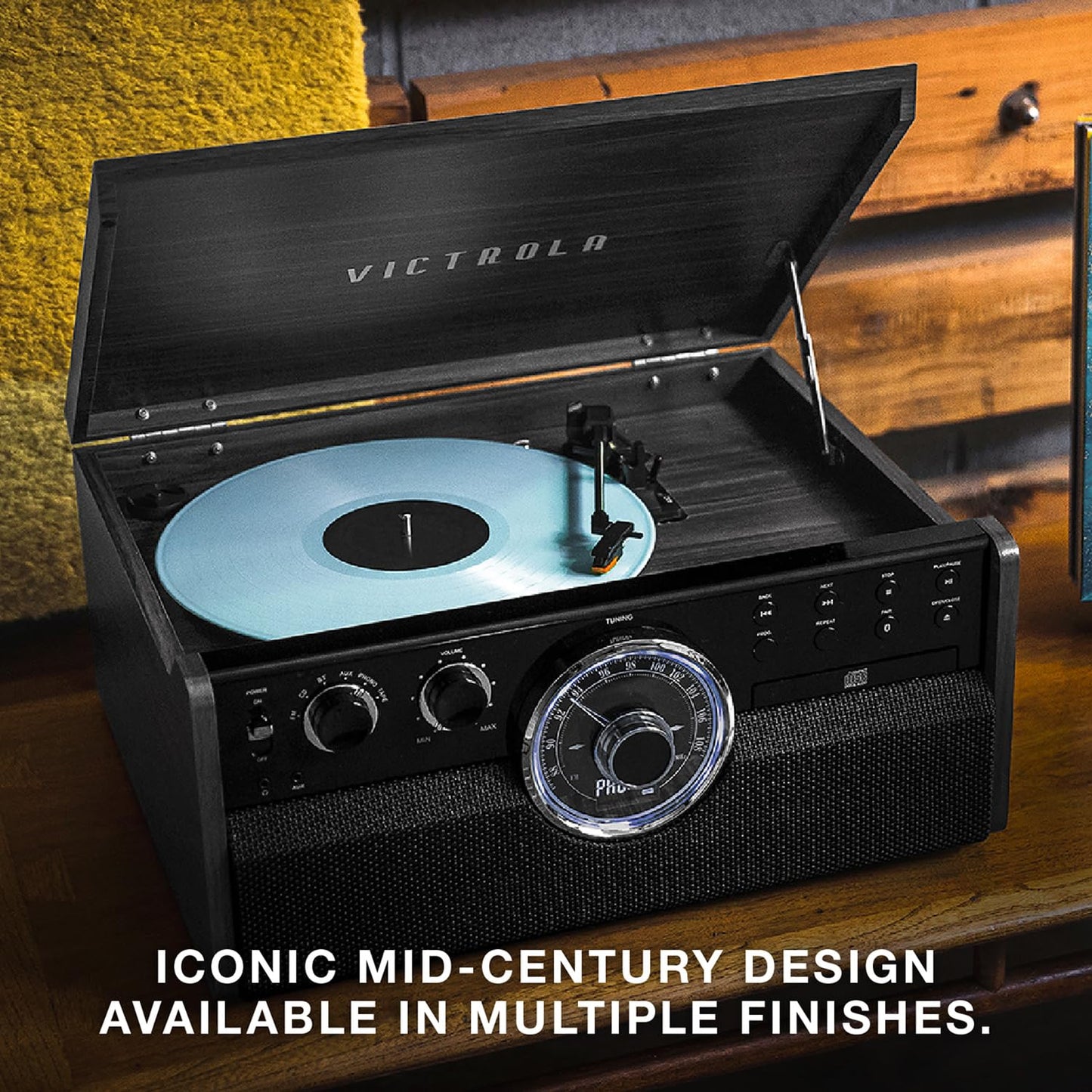Tocadiscos Victrola Empire Madera Bluetooth 6 en 1 Moderno de 3 Velocidades