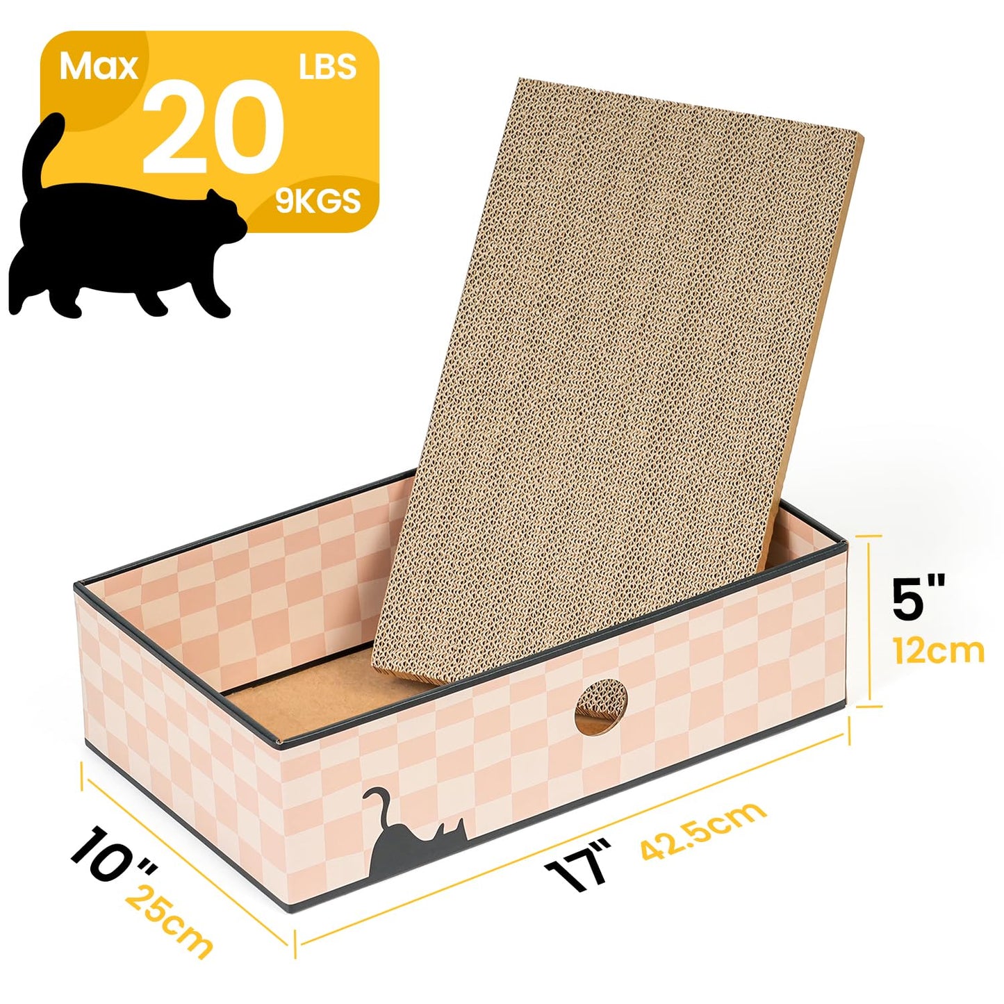 Conlun Caja Rascadora para Gatos con Tablero Rascador para Gatos Portátil De 3 Capas Corrugado para Gatos Juguetes para Gatos Cama De Cartón De Doble Cara para Uso Pesado, Diseño De Orificio