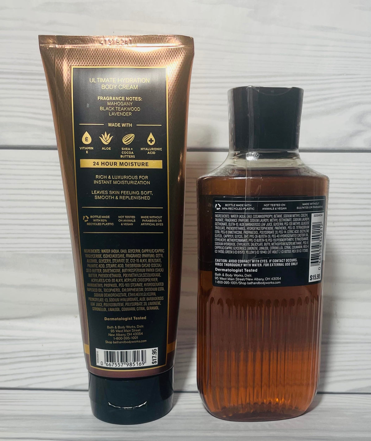 Jabón para el cabello, rostro y cuerpo 3 en 1 y crema corporal para hombres en madera de teca y caoba, juego de 2 piezas