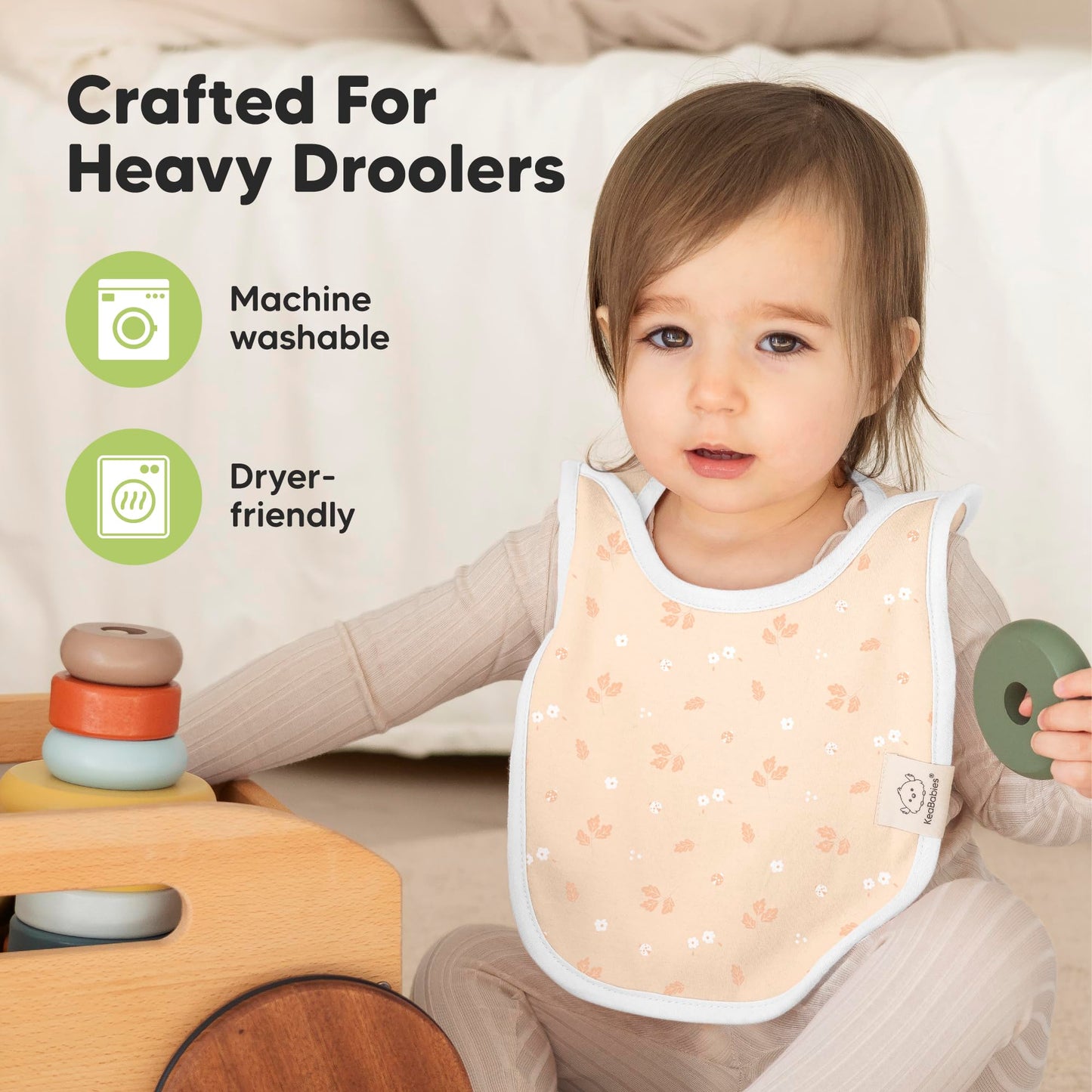 KeaBabies - Paquete de 8 baberos para bebés para niños y niñas, baberos sin botones para la dentición, bebé niña y niño pequeño, recién nacido, suave y absorbente, colores bonitos, cobertura grande