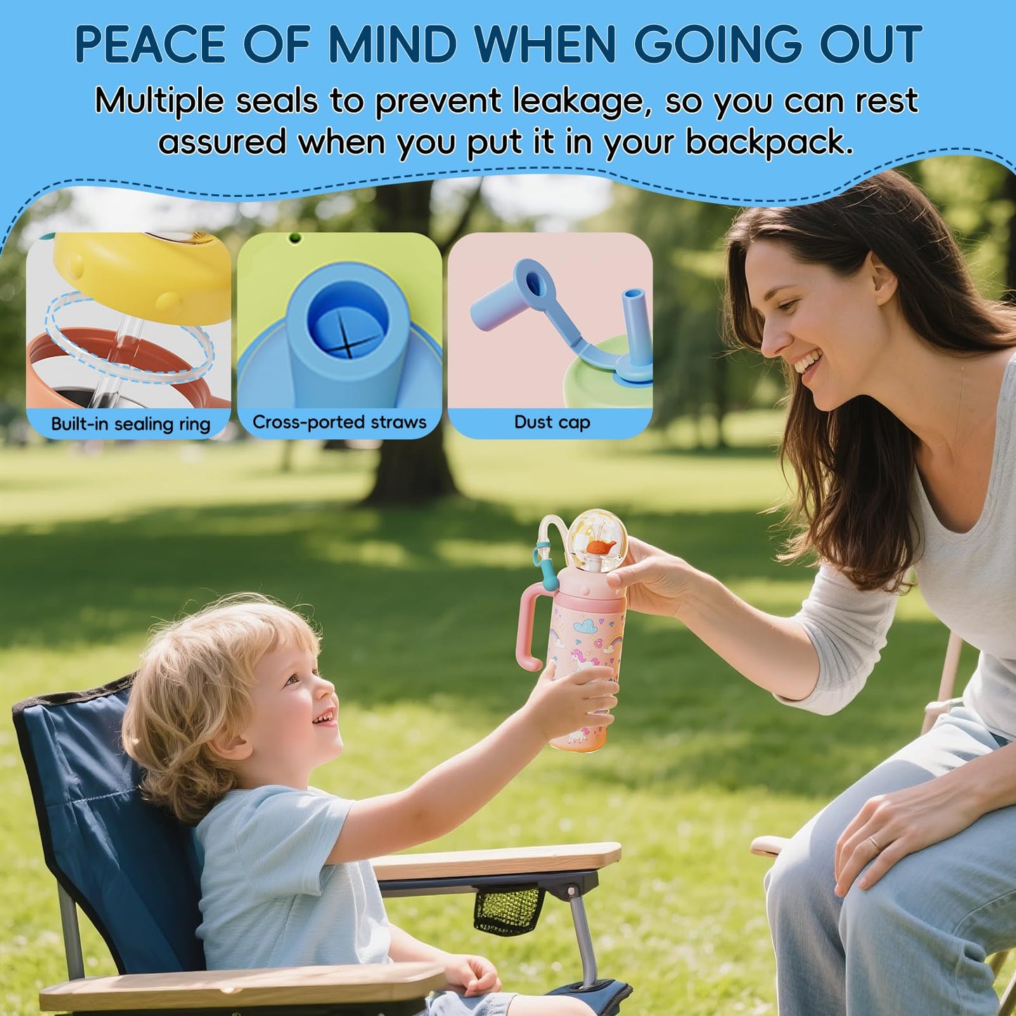 RUNSUNTUN Taza de viaje con forma de ballena aislada, taza de 710 mililitros de acero inoxidable con asa, taza con pajita a prueba de fugas, modelo 2025 - Lavable. Adecuada para niños, adolescentes y