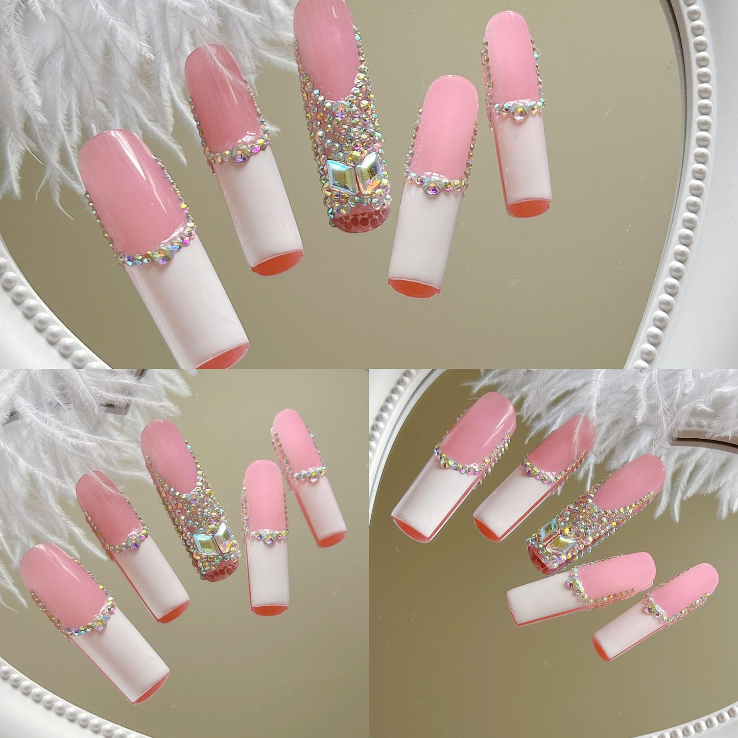 NAIL ANGEL 10 Unids/Set Glamorous Hecho A Mano Prensa En Las Uñas Brillo Rhinestone Largo Ataúd Uñas de Fiesta Uñas Xxl Largo Artificio Consejos Zj-01 (S)