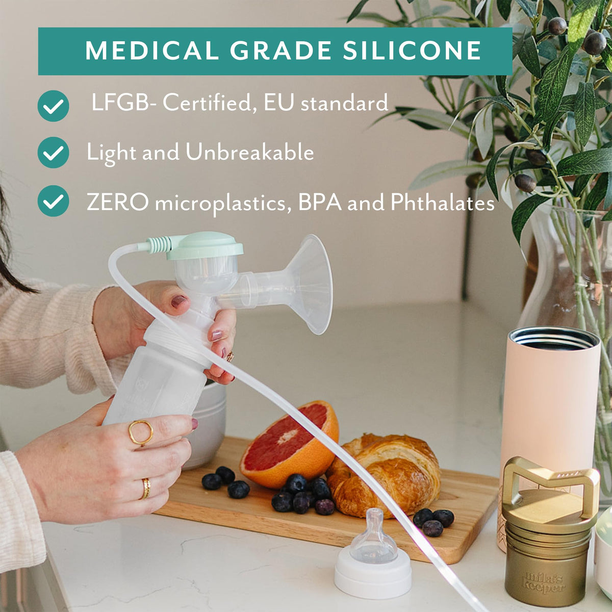 Mila's Keeper - Botellas de almacenamiento de leche materna de silicona premium, para bombeo, almacenamiento y alimentación, se adapta a bombas y pezones líderes, recipientes de almacenamiento de