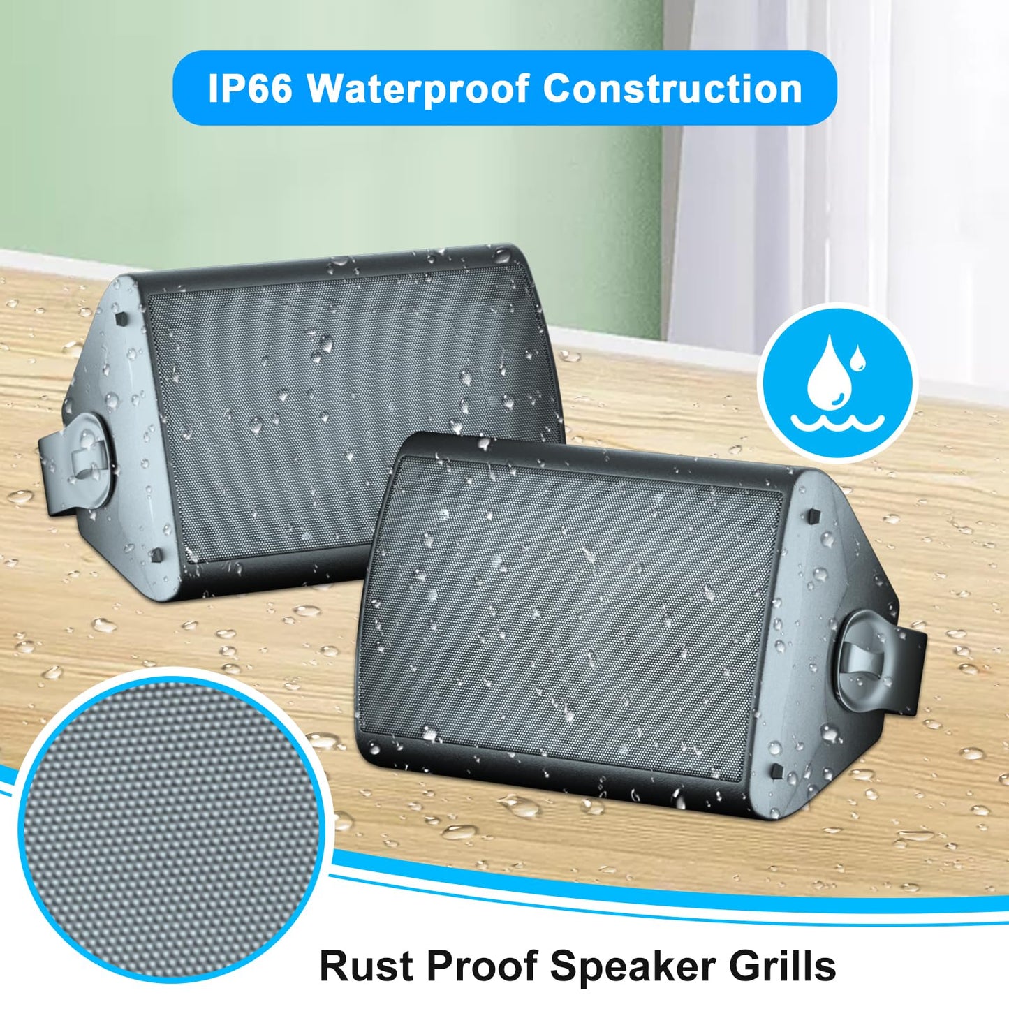 STUDIOFINIX 800W 6.5 Inch Bluetooth Altavoces de Exterior con Amplificador Multifuncional Sistema de Altavoces de Pared Resistente a la Intemperie para Patio Jardín Piscina Casa (4 Altavoces, Negro)
