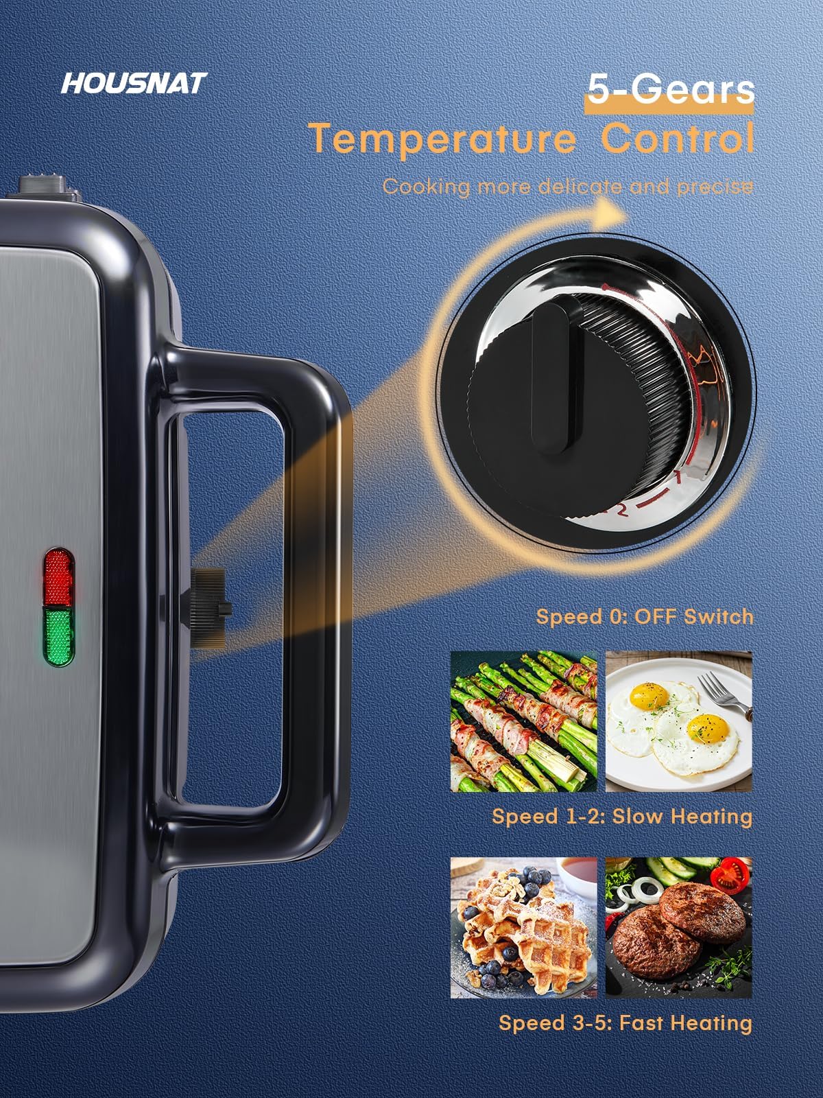 HOUSNAT Sandwichera, waflera 3 en 1 con platos extraíbles, prensa Panini de 1200 W con placas antiadherentes intercambiables, luces indicadoras, control de temperatura de 5 engranajes (negro)