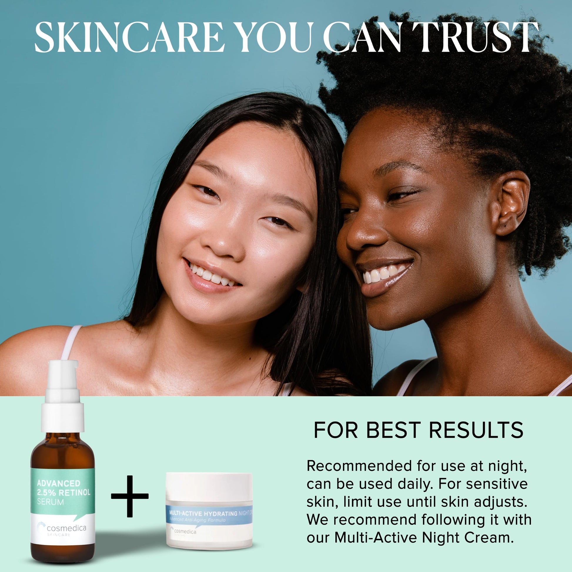 Cosmedica Skincare SUERO DE RETINOL AL 2.5%. Estimula la producción de colágeno y combate las secuelas de acné. Con acido hialuronico y Te verde.