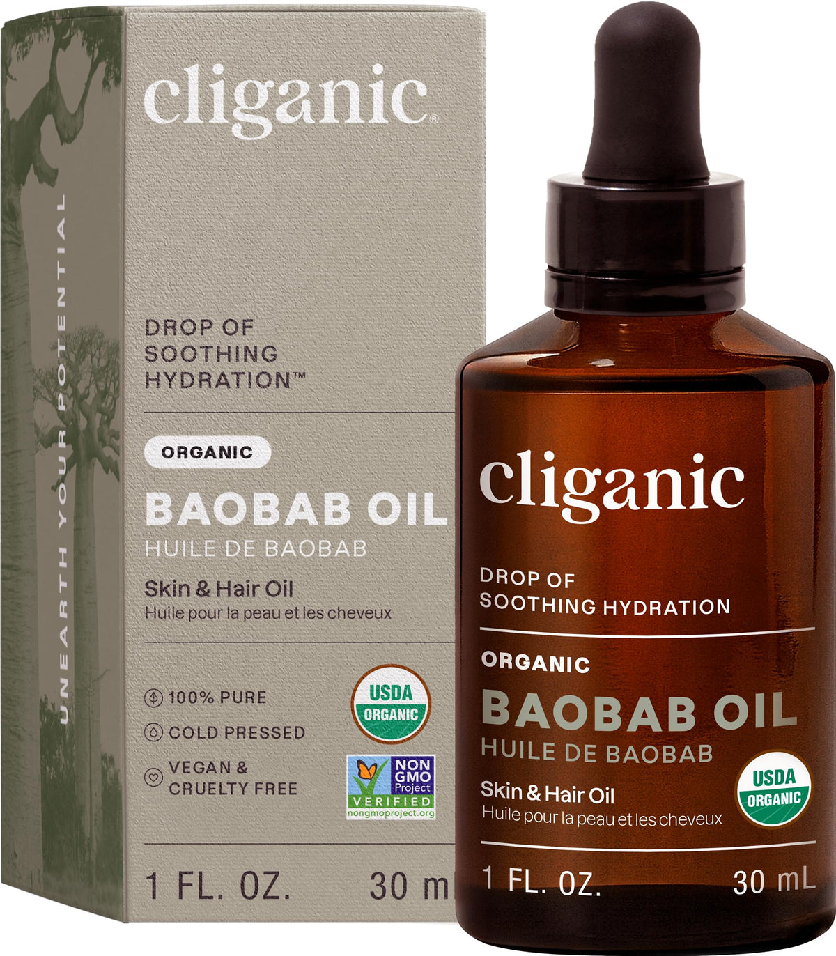 Cliganic Organic Baobab Oil, 30 Ml - Usda Certified - Non-gmo - Pure and Natural Face - Rich in Vitamin a e - Vegan, Cruelty-free - Cold-pressed - Ideal for All Skin Types