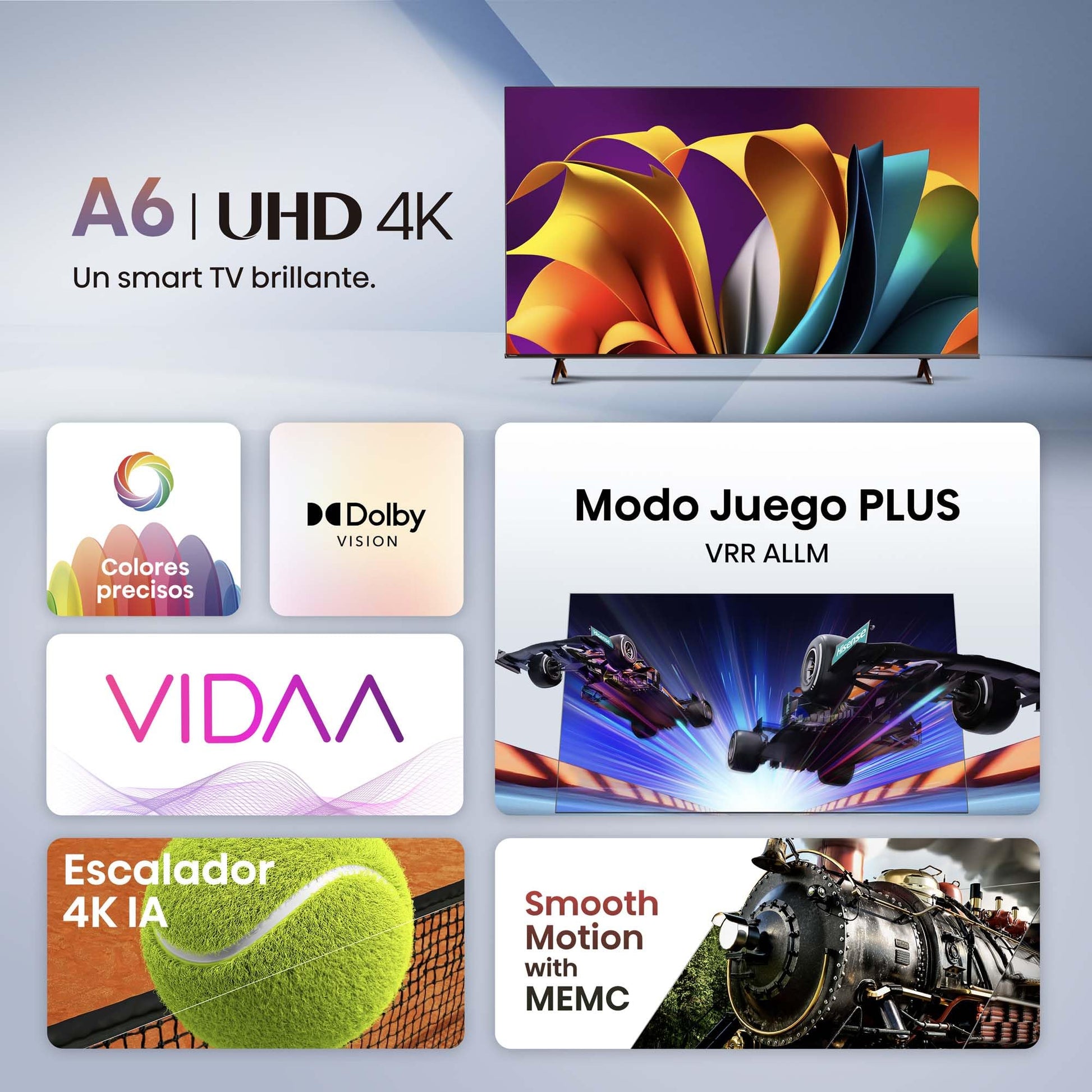 Hisense Pantalla UHD 4K de 55" 55A6NV, VIDAA Smart TV, 55 Pulgadas, Dolby Vision, Modo Juego Plus, DTS Virtual X, Control por Voz televisor, Doble Control de Volumen, (Nuevo 2024)