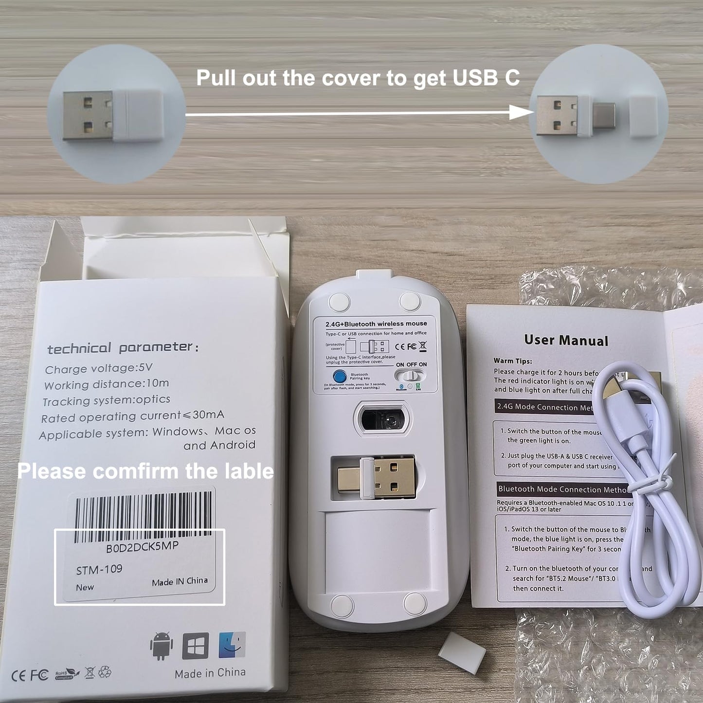 Mouse Inalámbrico Suteke Gris Recargable Tipo C para MacBook Air Pro iPad iMac y Portátil