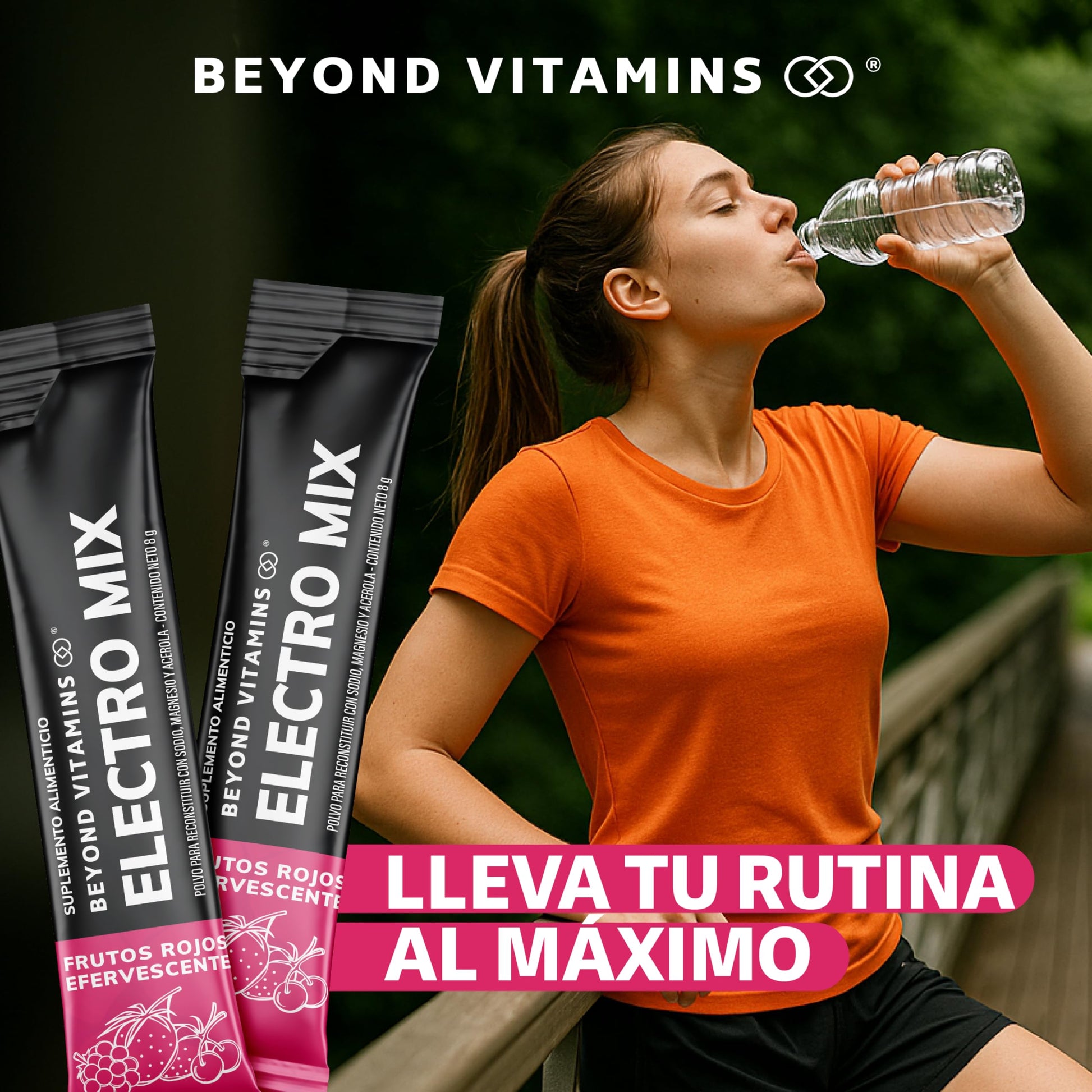 Polvo de Electrolitos Beyond Vitamins Frutos Rojos Efervescente sin Azúcar Baja en Calorías para una Recuperación Increíble
