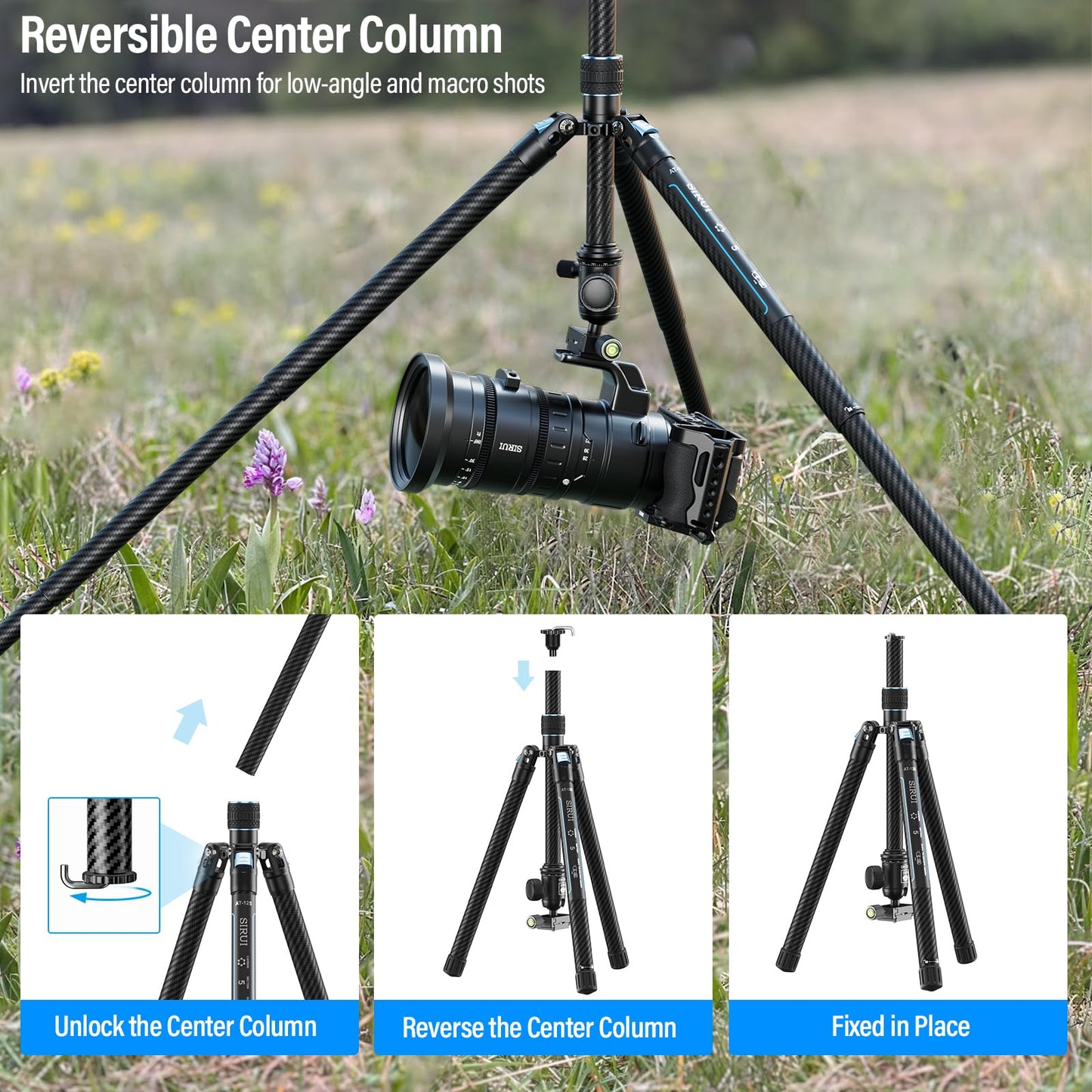 Trípode de Cámara SIRUI Fibra de Carbono 60" Cabeza de Bola 360° Traveler X-III Viaje Compacto