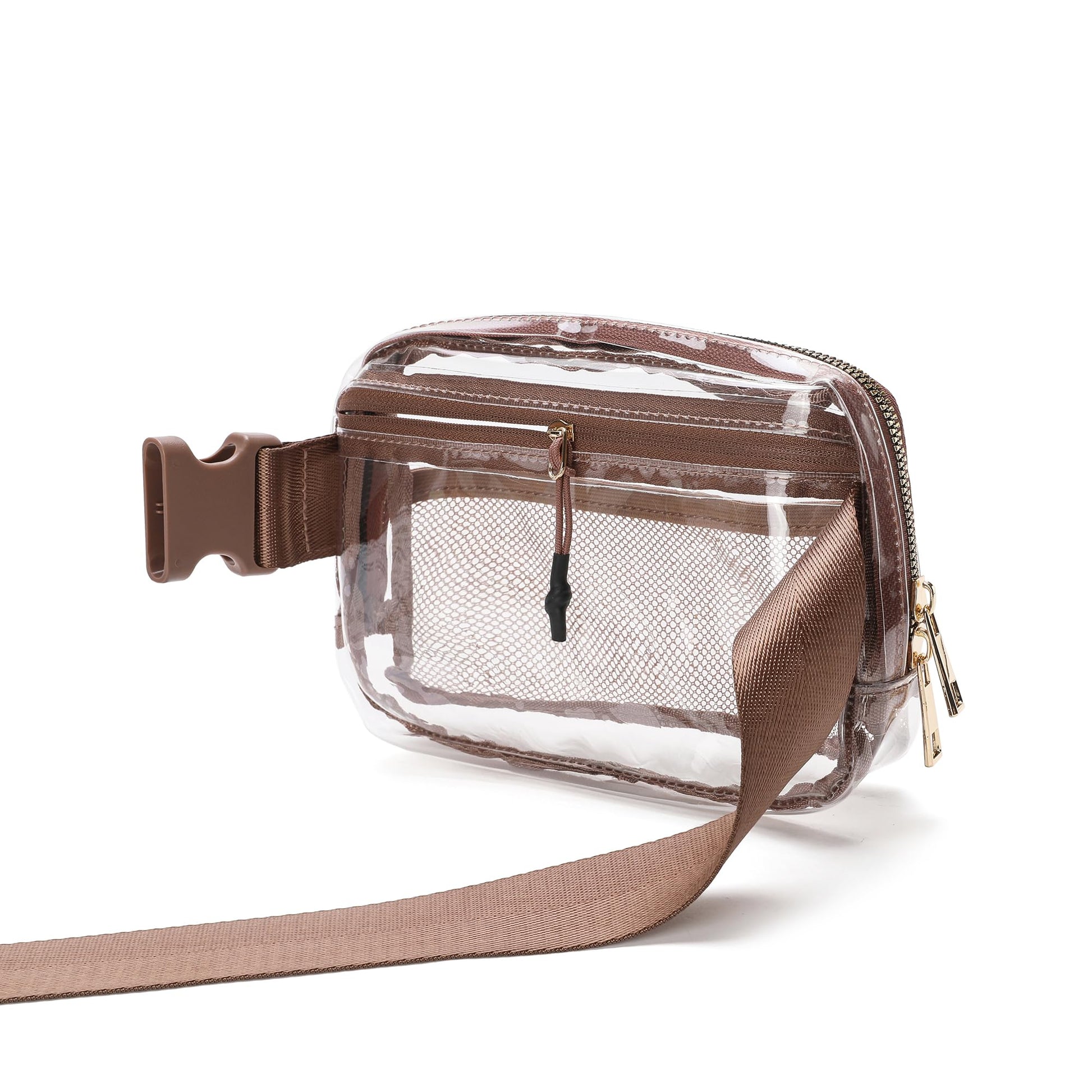 Riñonera Moda Transparente Marrón con Correa Ajustable para Mujer y Hombre