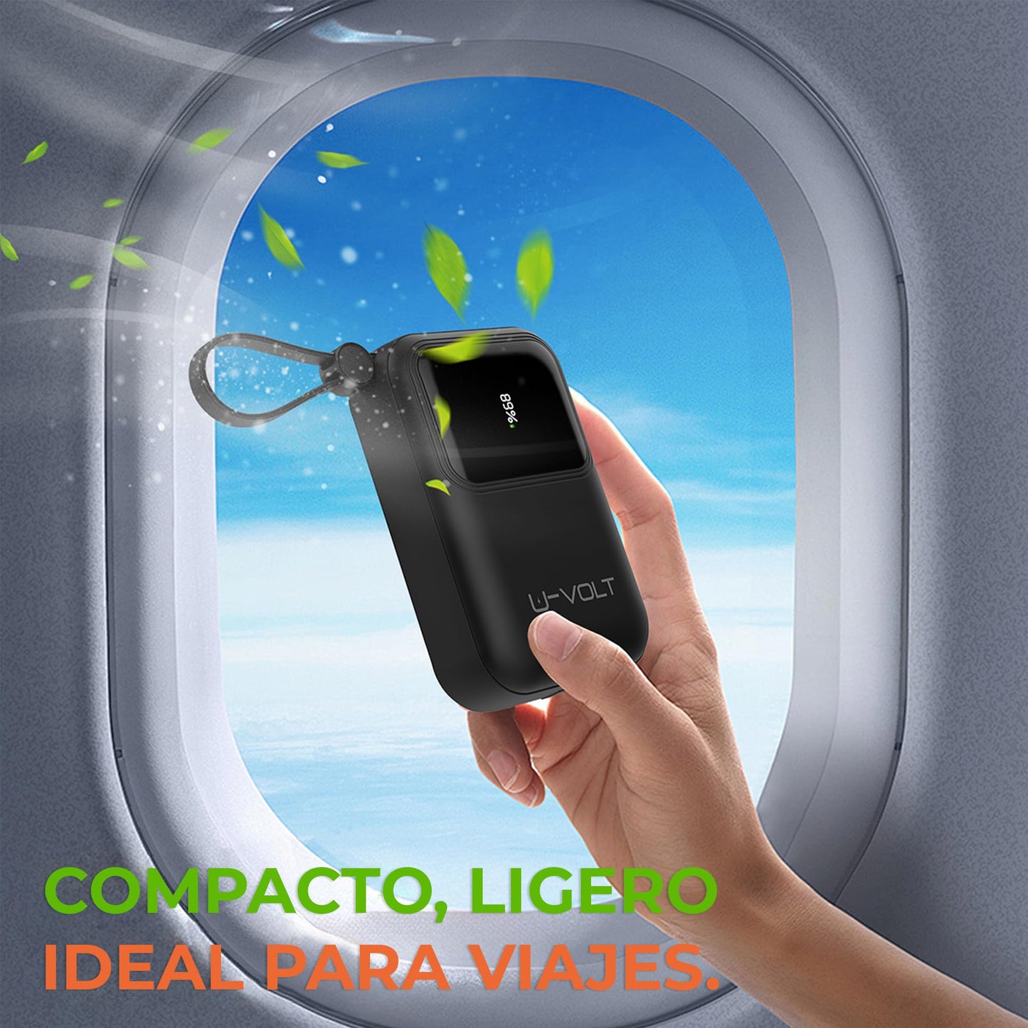 CELULARTE Power Bank U-Volt 10,000 mAh con Cables Integrados, Carga Rápida 22.5W, Batería Portátil con Pantalla Digital para iPhone, Samsung, Xiaomi, iPad y Más (Negro)