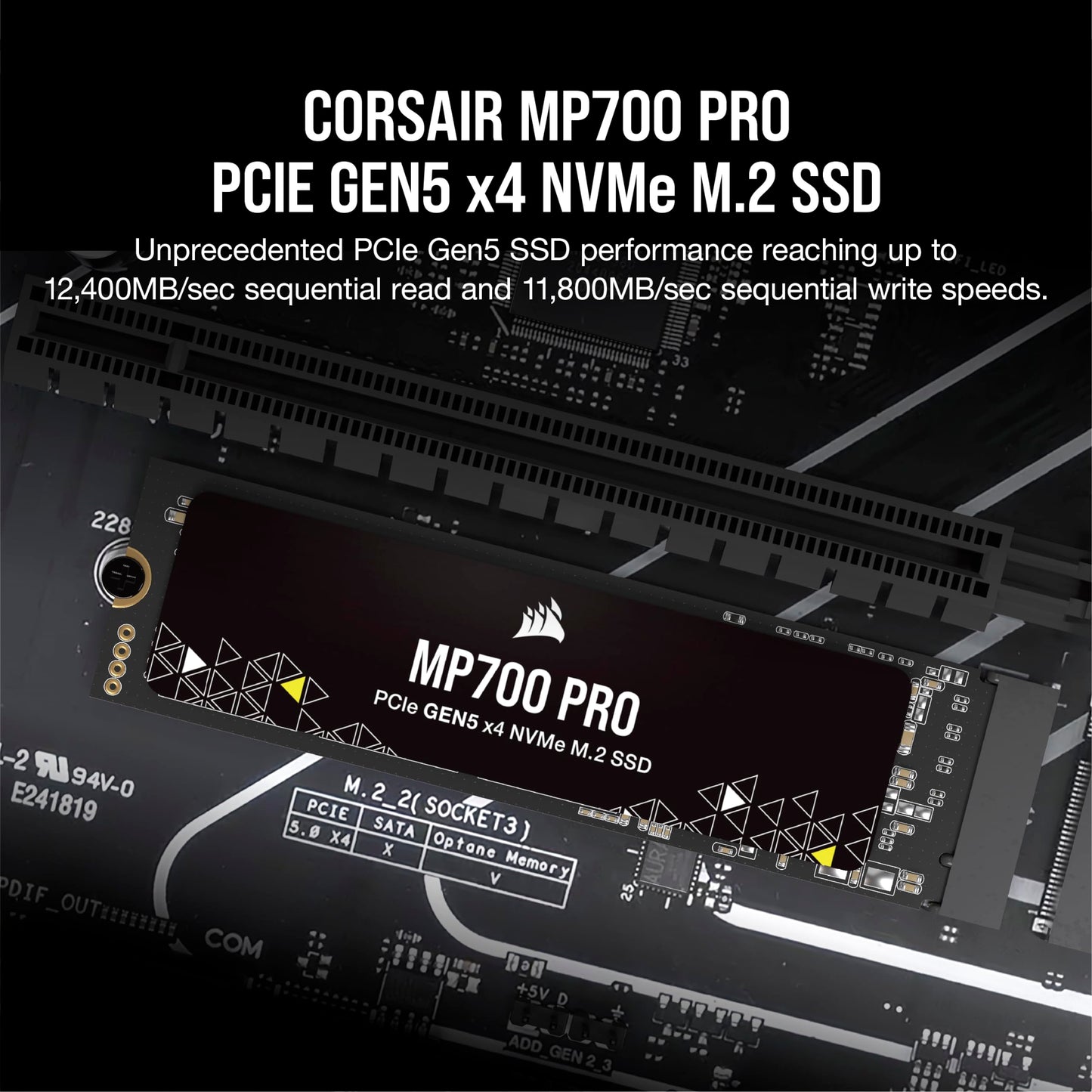 Corsair MP700 Pro 1TB M.2 PCIe Gen5 x4 NVMe 2.0 SSD - M.2 2280 - hasta 11.700MB/s Lectura secuencial - TLC NAND de Alta Densidad - Negro