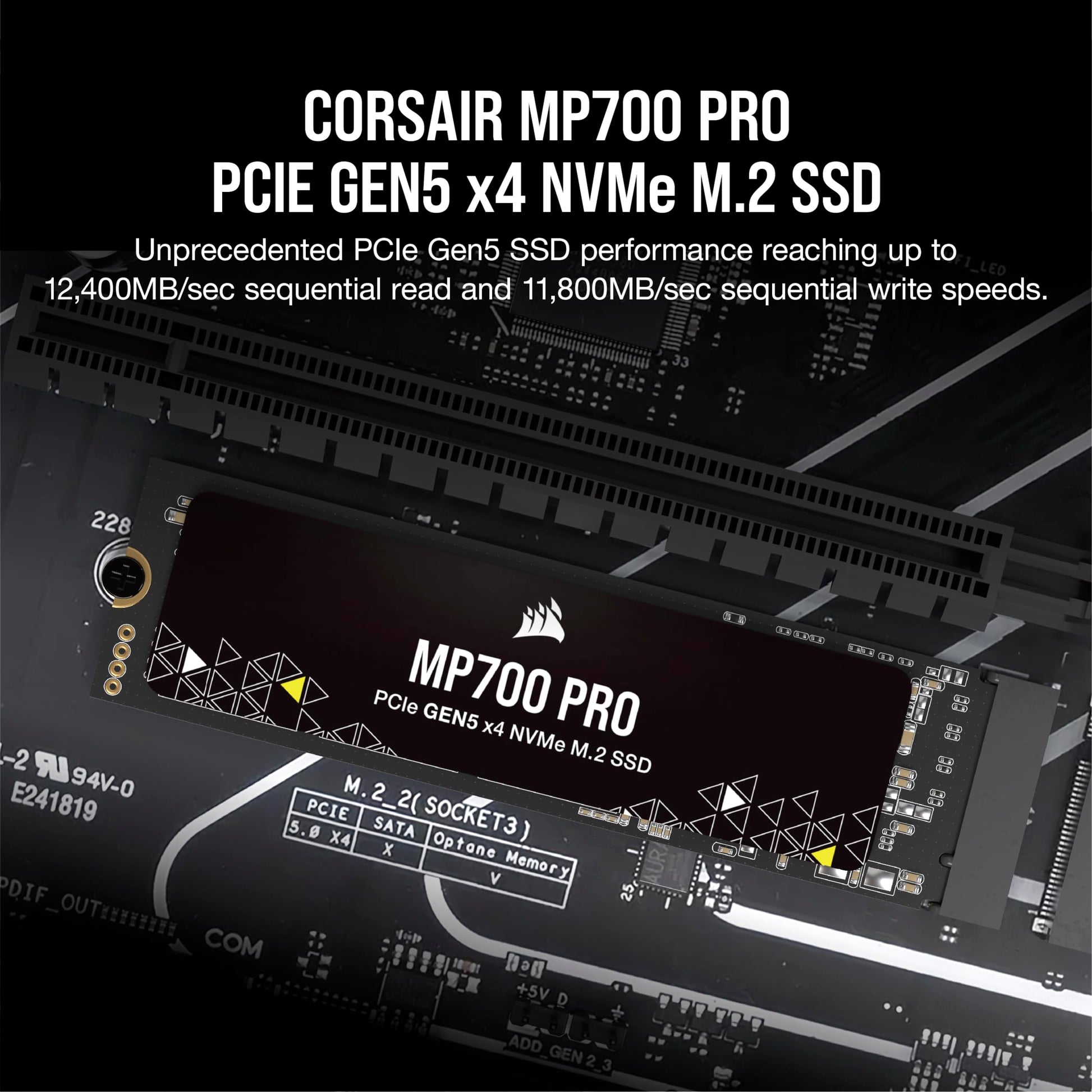Corsair MP700 Pro 1TB M.2 PCIe Gen5 x4 NVMe 2.0 SSD - M.2 2280 - hasta 11.700MB/s Lectura secuencial - TLC NAND de Alta Densidad - Negro